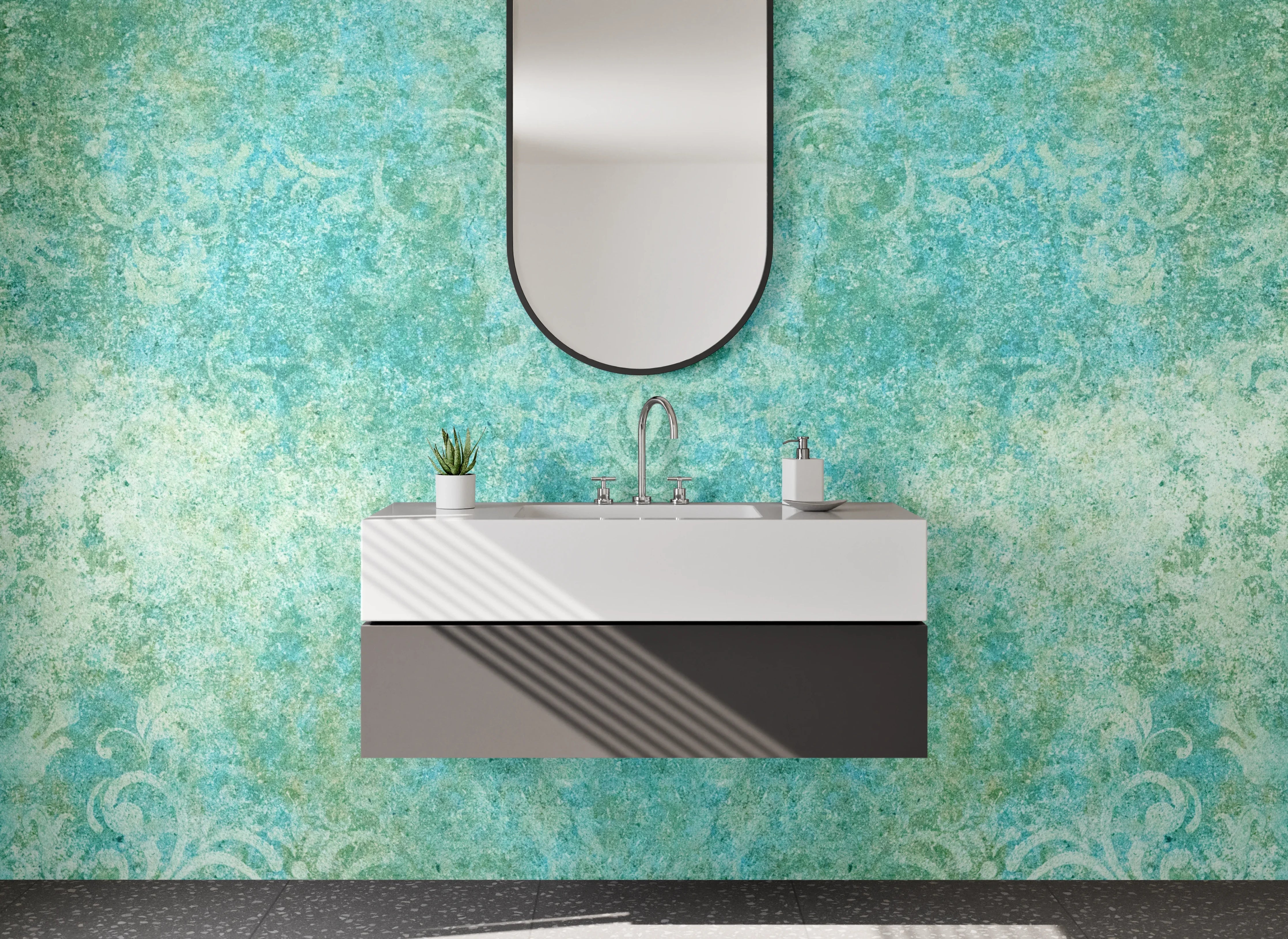 Waschbecken-Rückwand - Blaue Vintage-Textur mit Cracked-Effekt