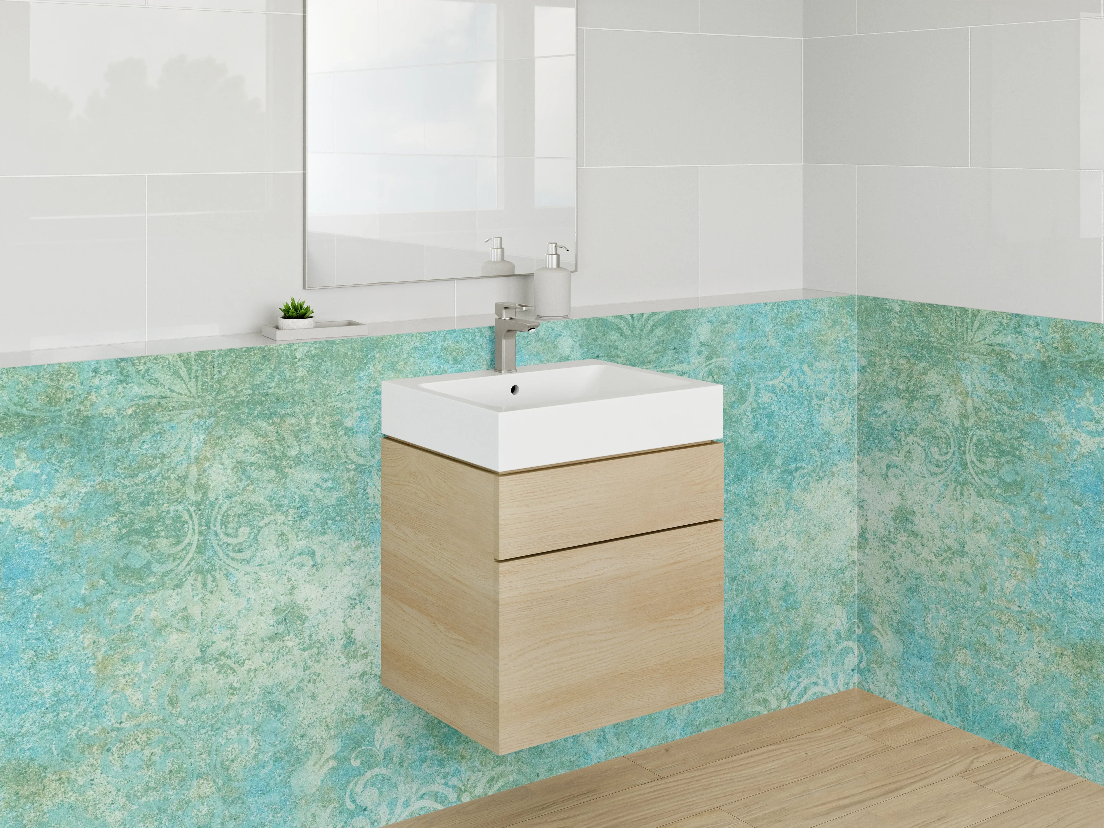 Waschbecken-Rückwand - Blaue Vintage-Textur mit Cracked-Effekt