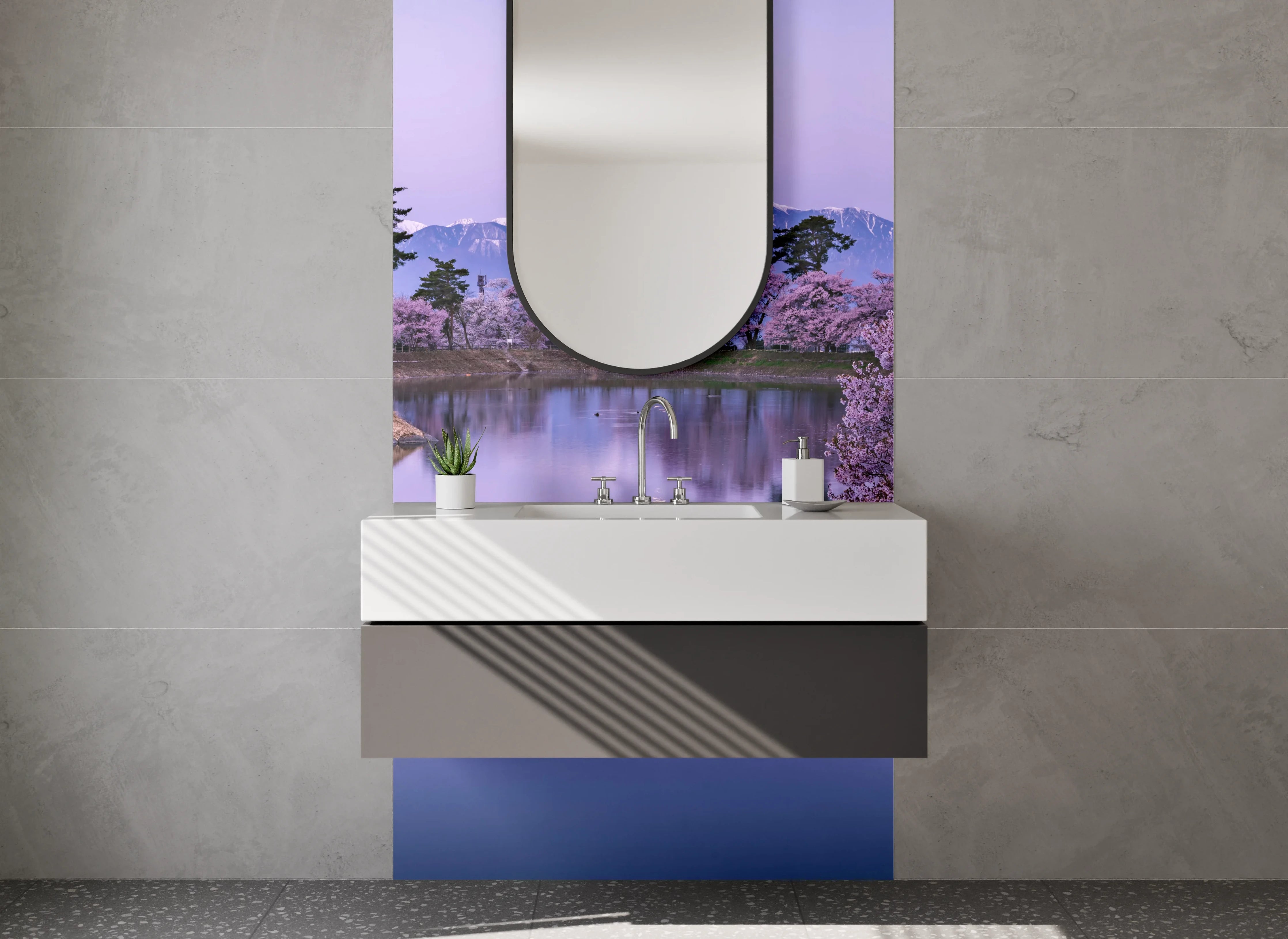 Waschbecken-Rückwand - Blaue Wasserlandschaft