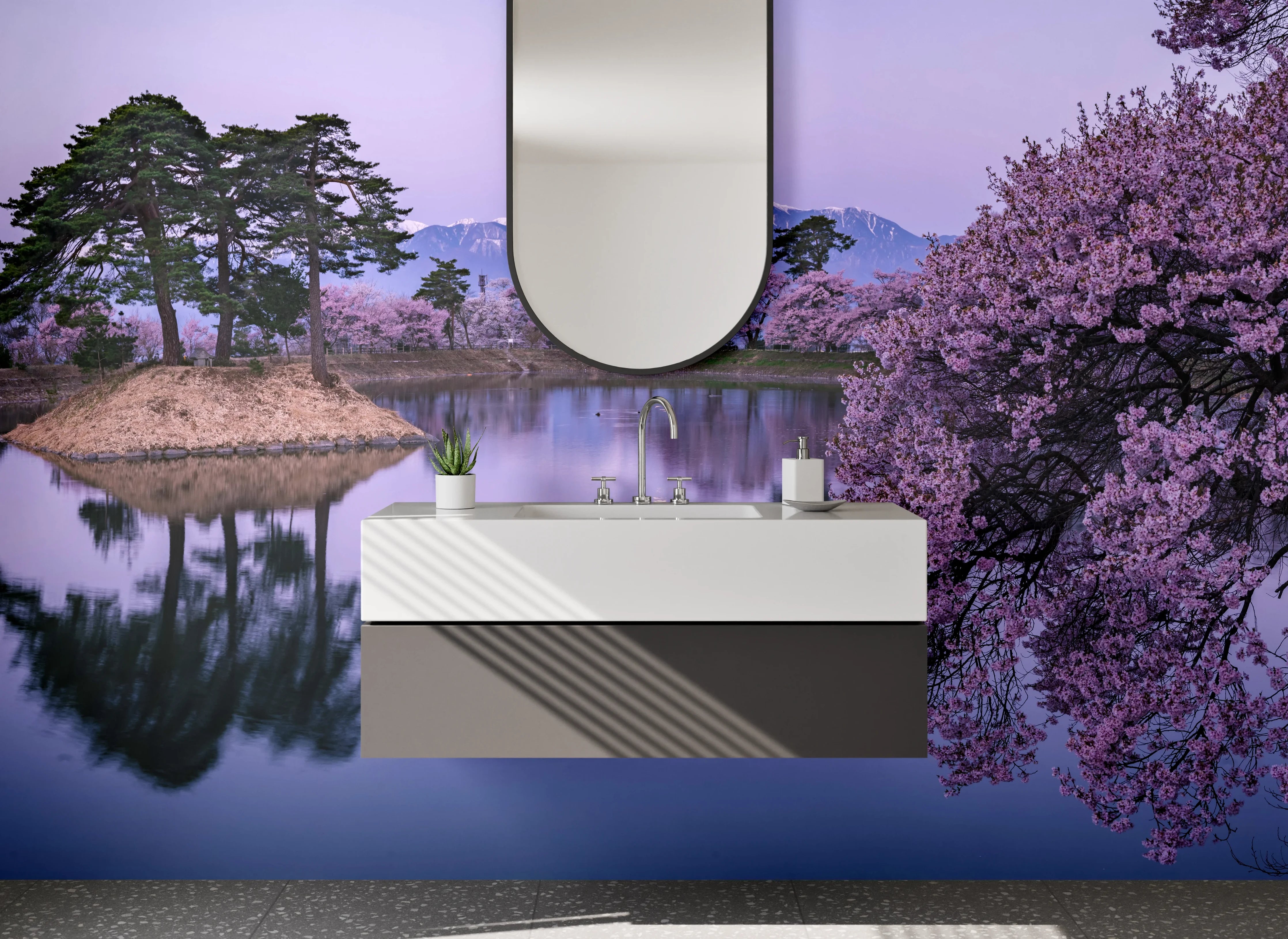 Waschbecken-Rückwand - Blaue Wasserlandschaft