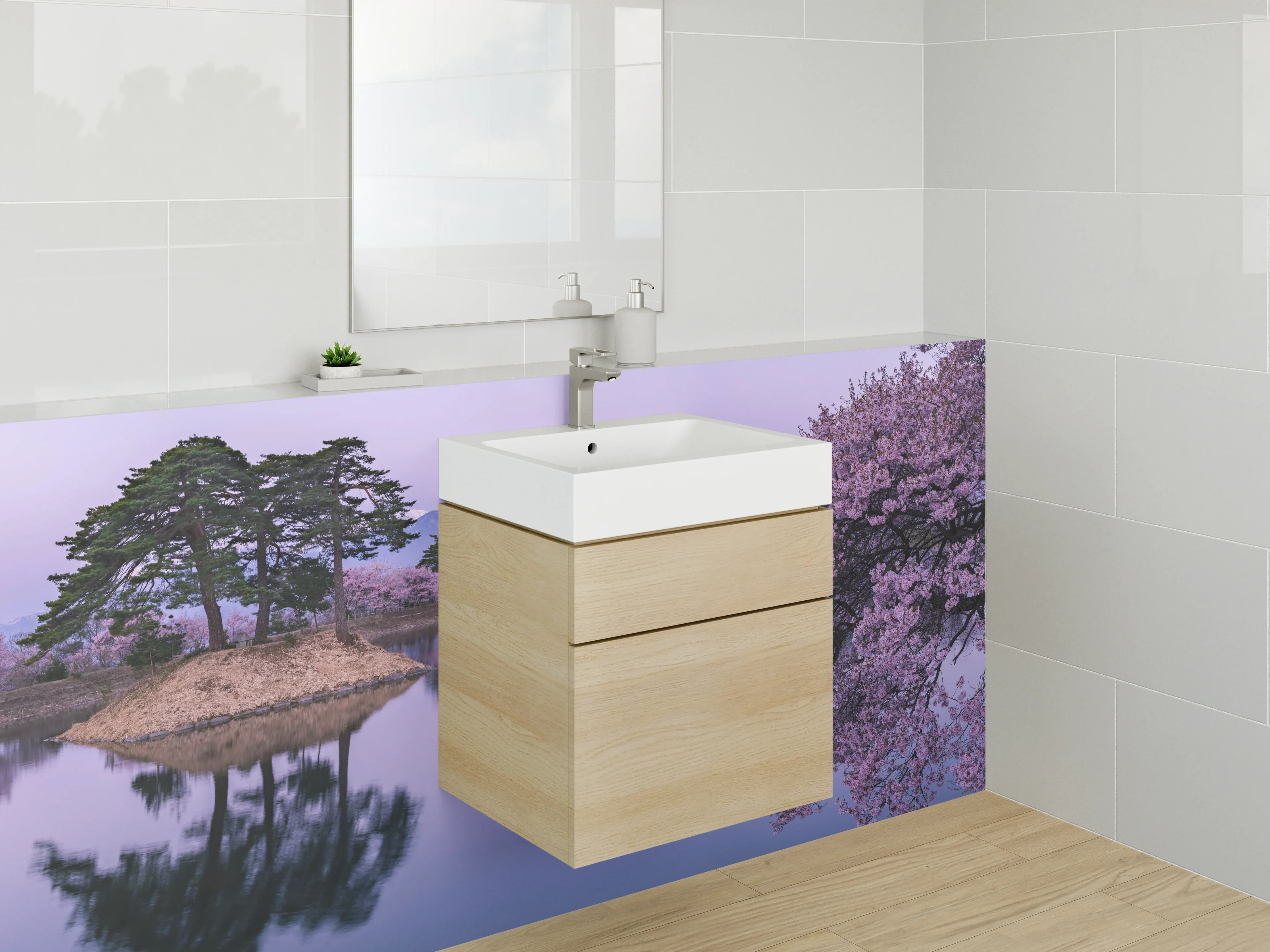 Waschbecken-Rückwand - Blaue Wasserlandschaft