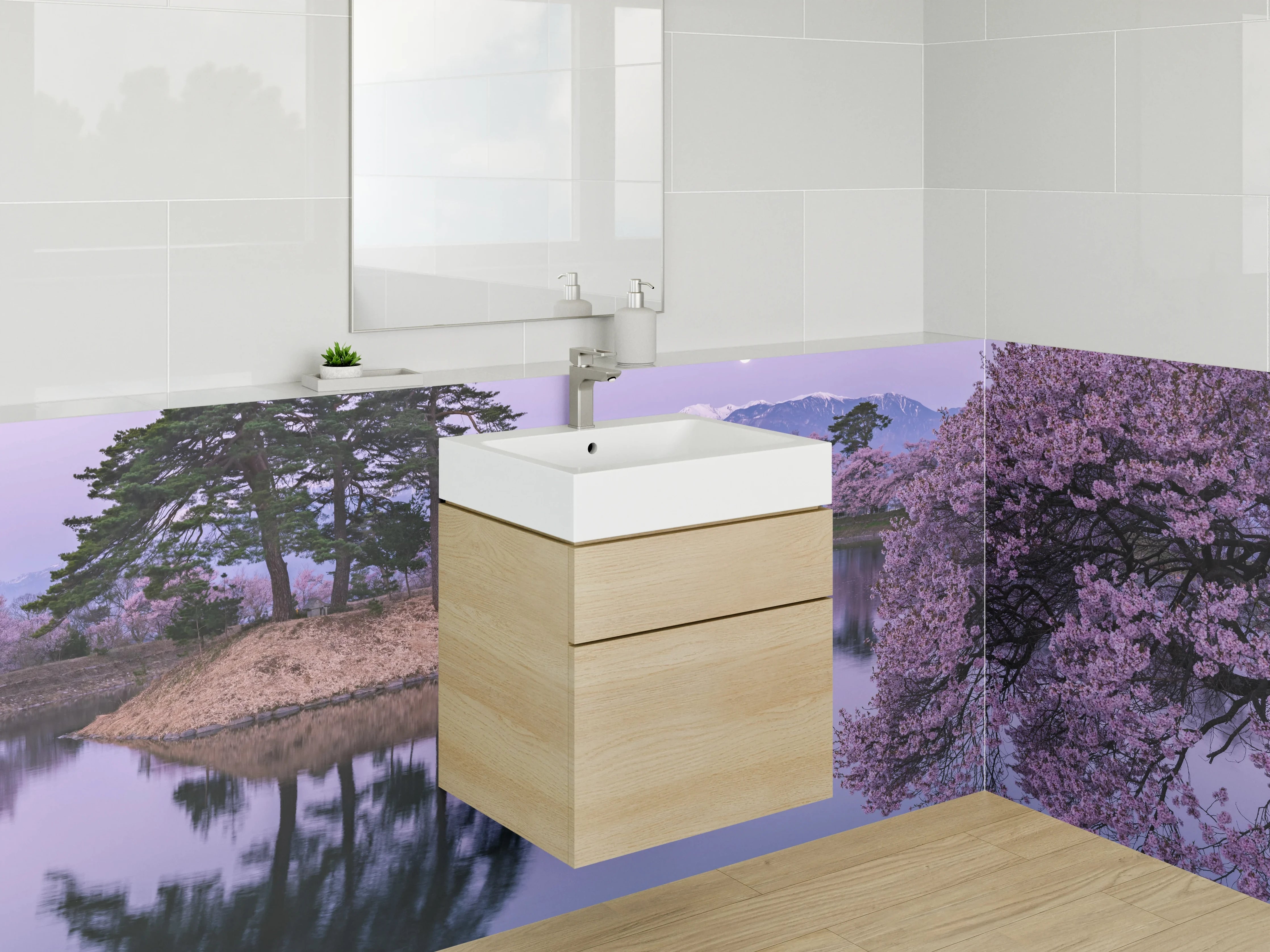 Waschbecken-Rückwand - Blaue Wasserlandschaft