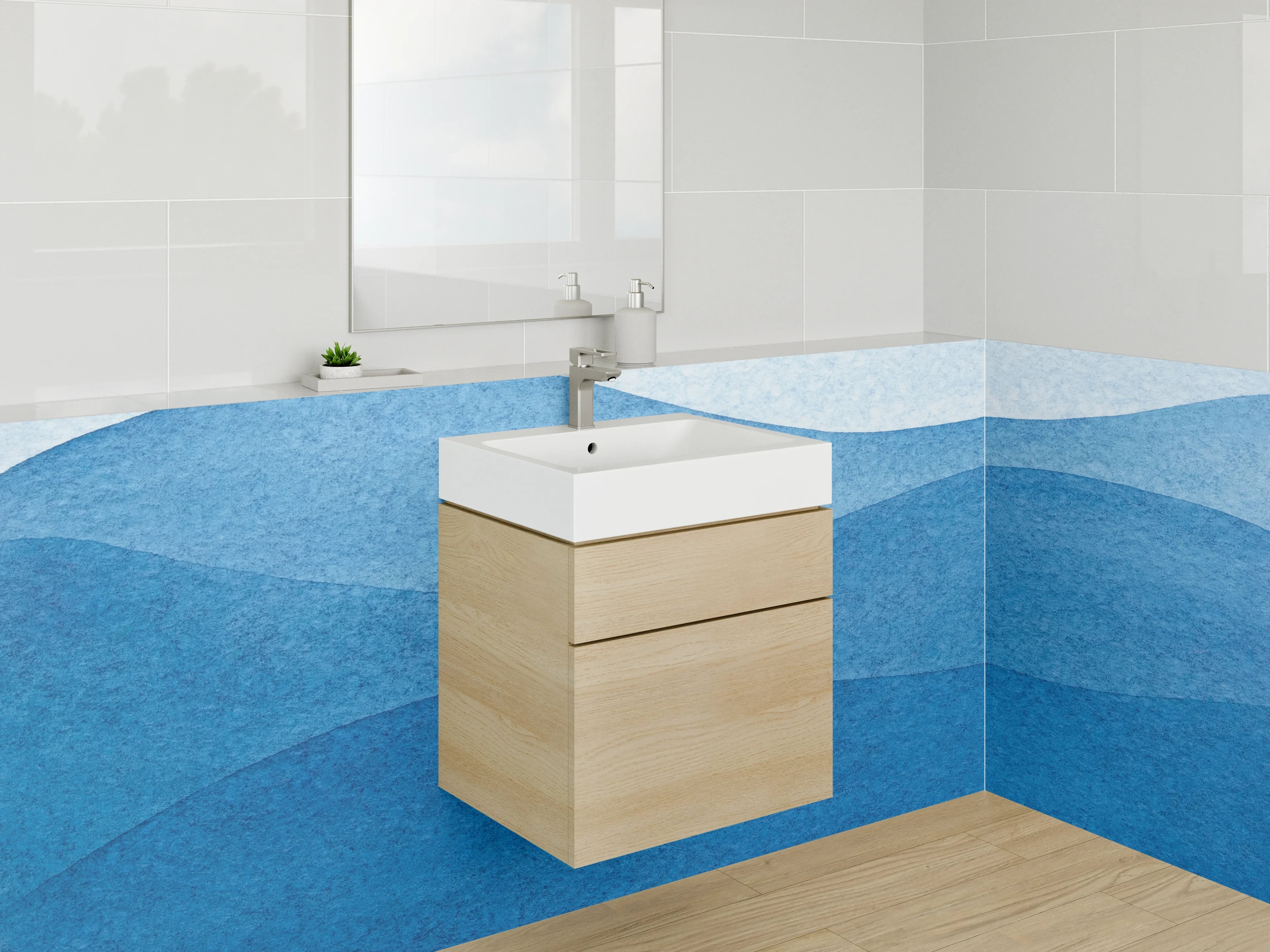 Waschbecken-Rückwand - Blaue Wasserlandschaft mit Wellen