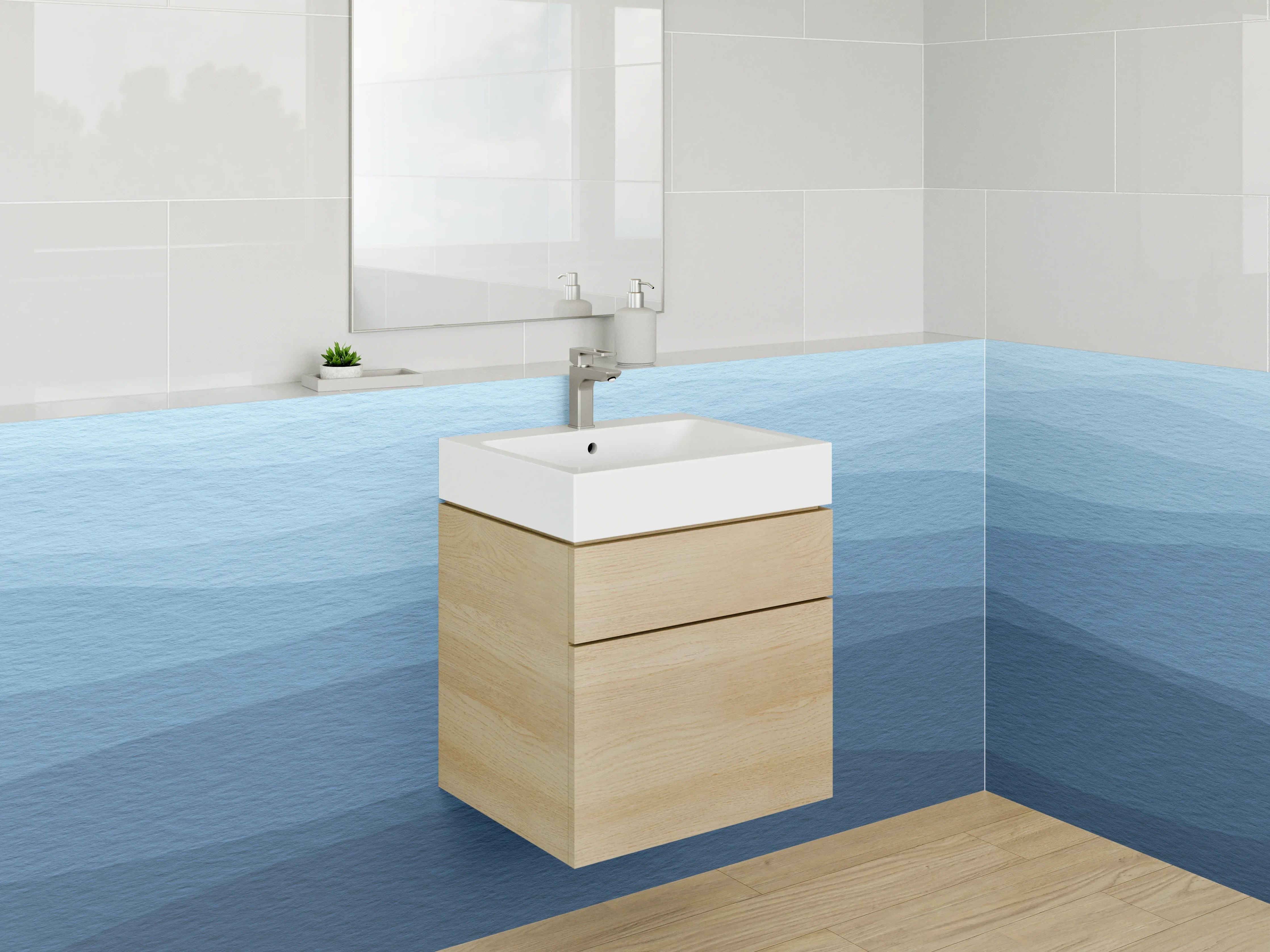 Waschbecken-Rückwand - Blaue Wellen in verschiedenen Schattierungen