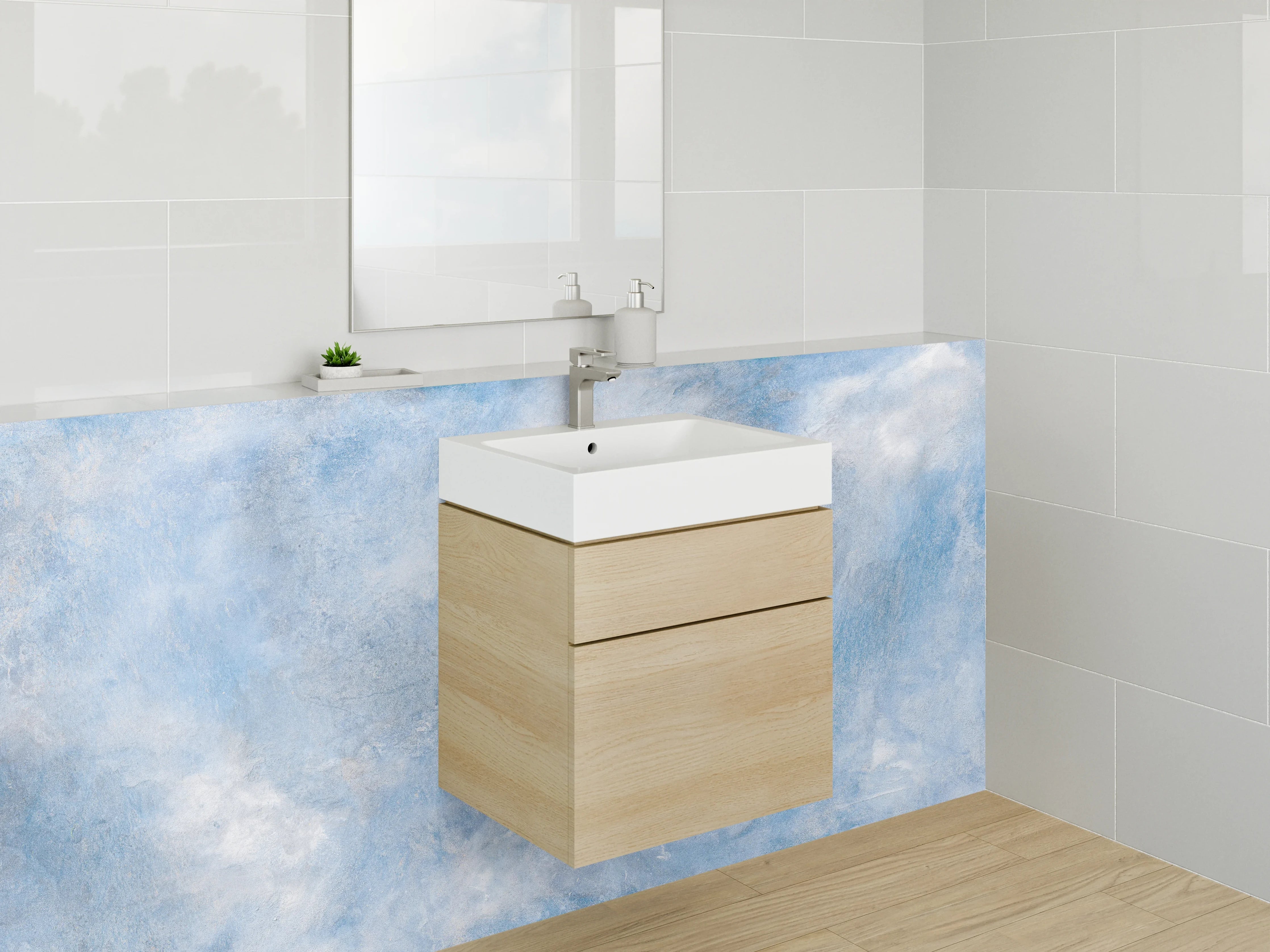 Waschbecken-Rückwand - Blaue Wolkenstruktur Marmoroptik Wand