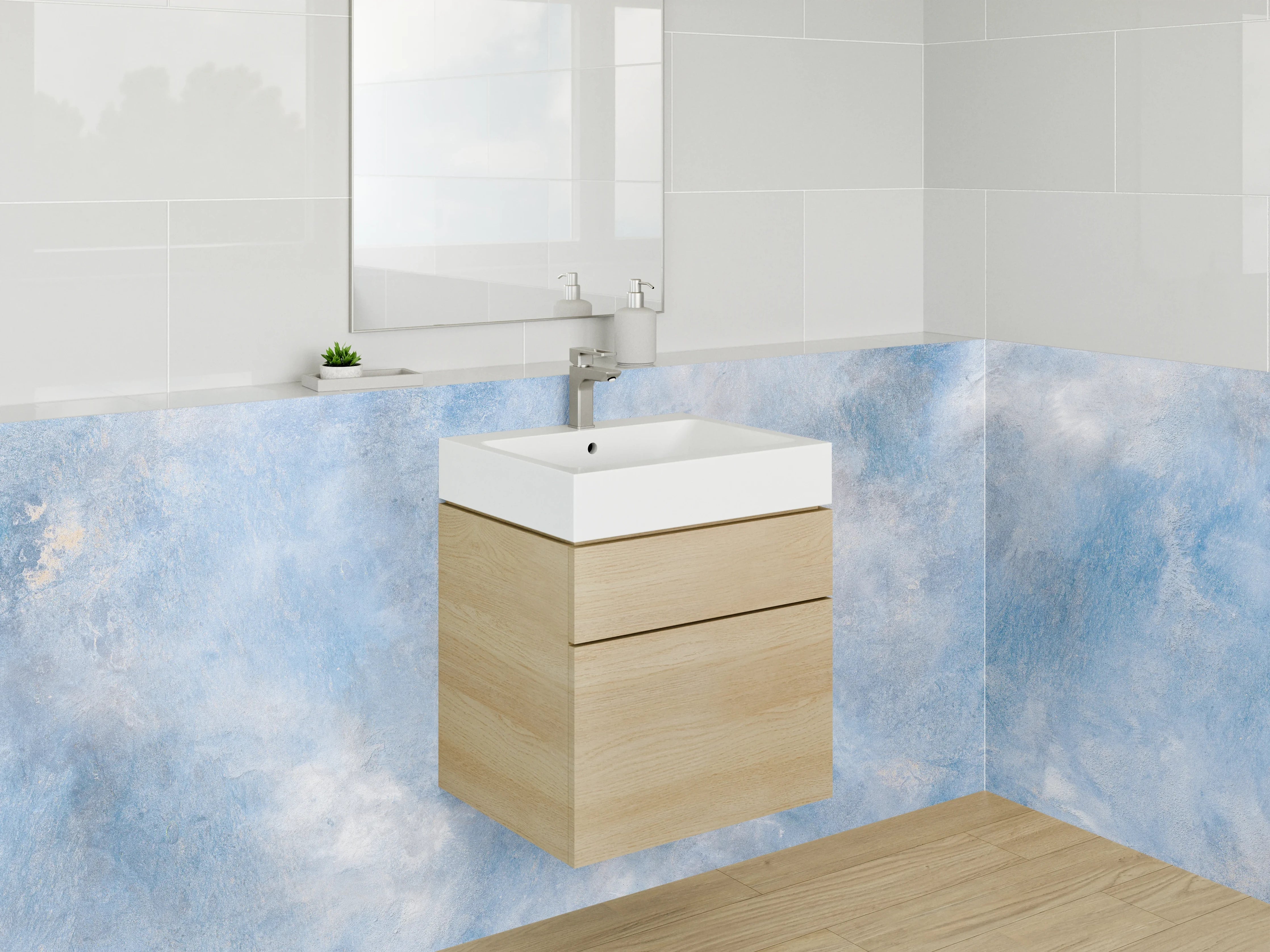 Waschbecken-Rückwand - Blaue Wolkenstruktur Marmoroptik Wand