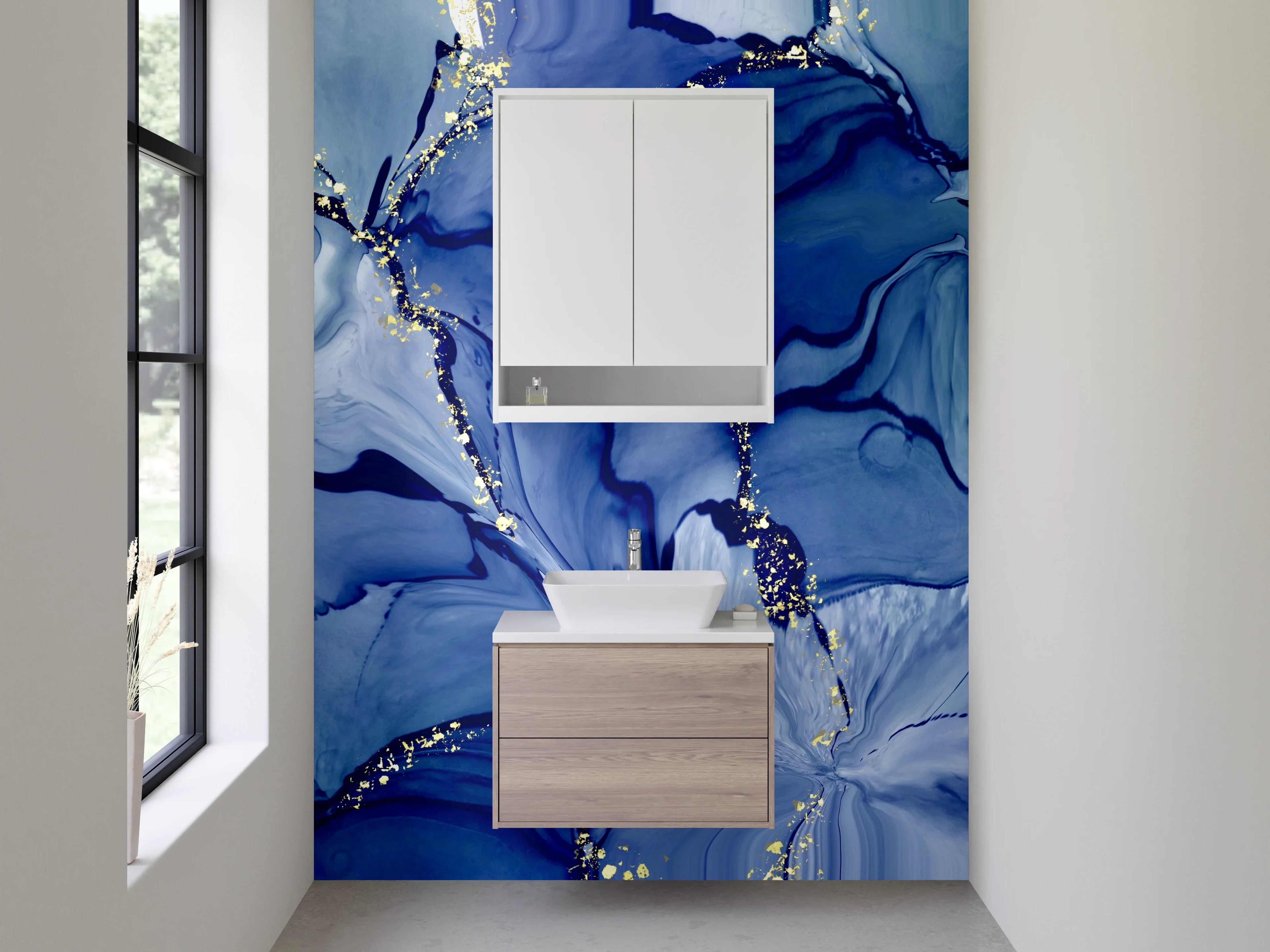 Waschbecken-Rückwand - Blaue abstrakte Aquarell-Kunst für Küche