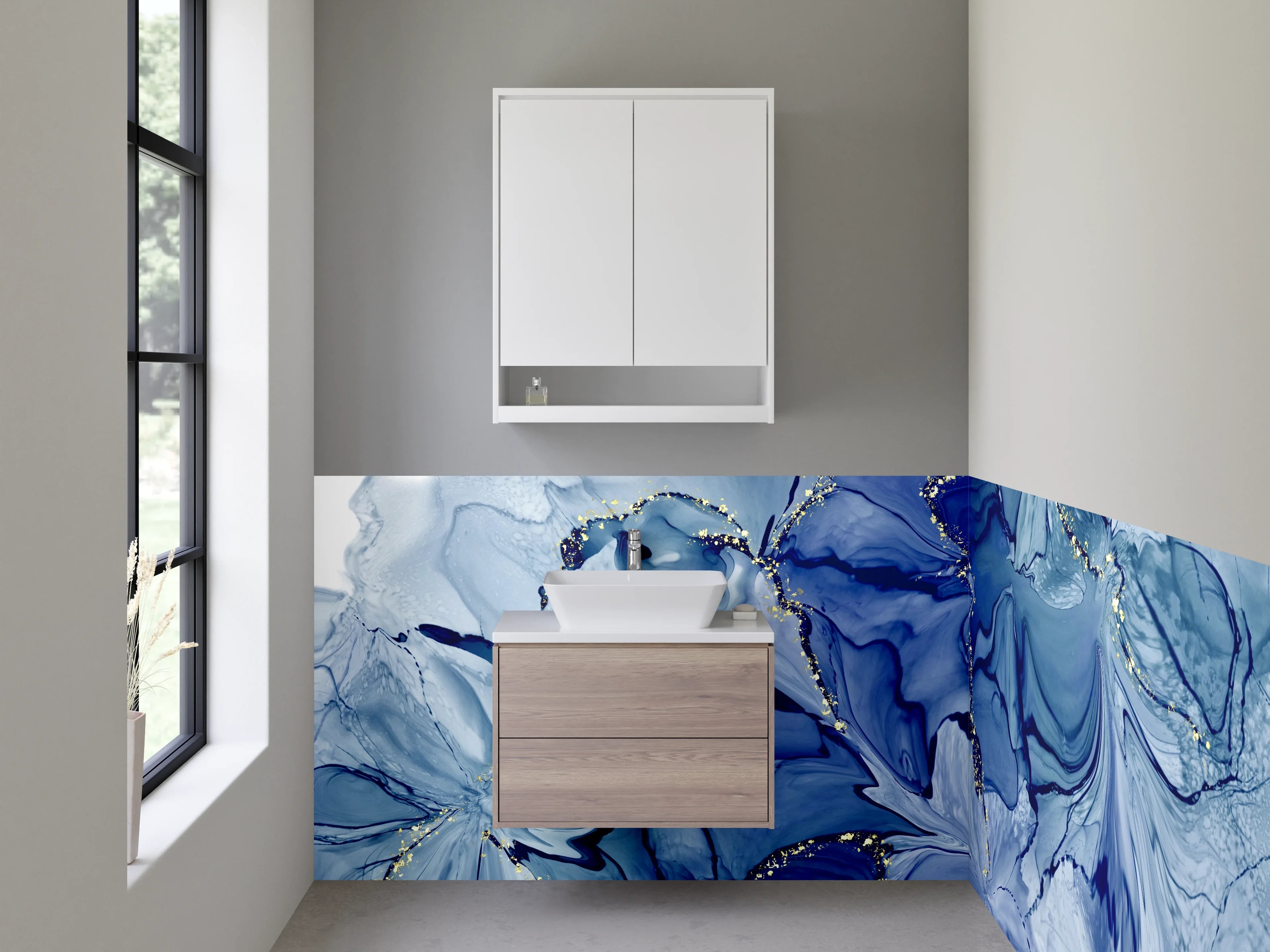 Waschbecken-Rückwand - Blaue abstrakte Aquarell-Kunst für Küche