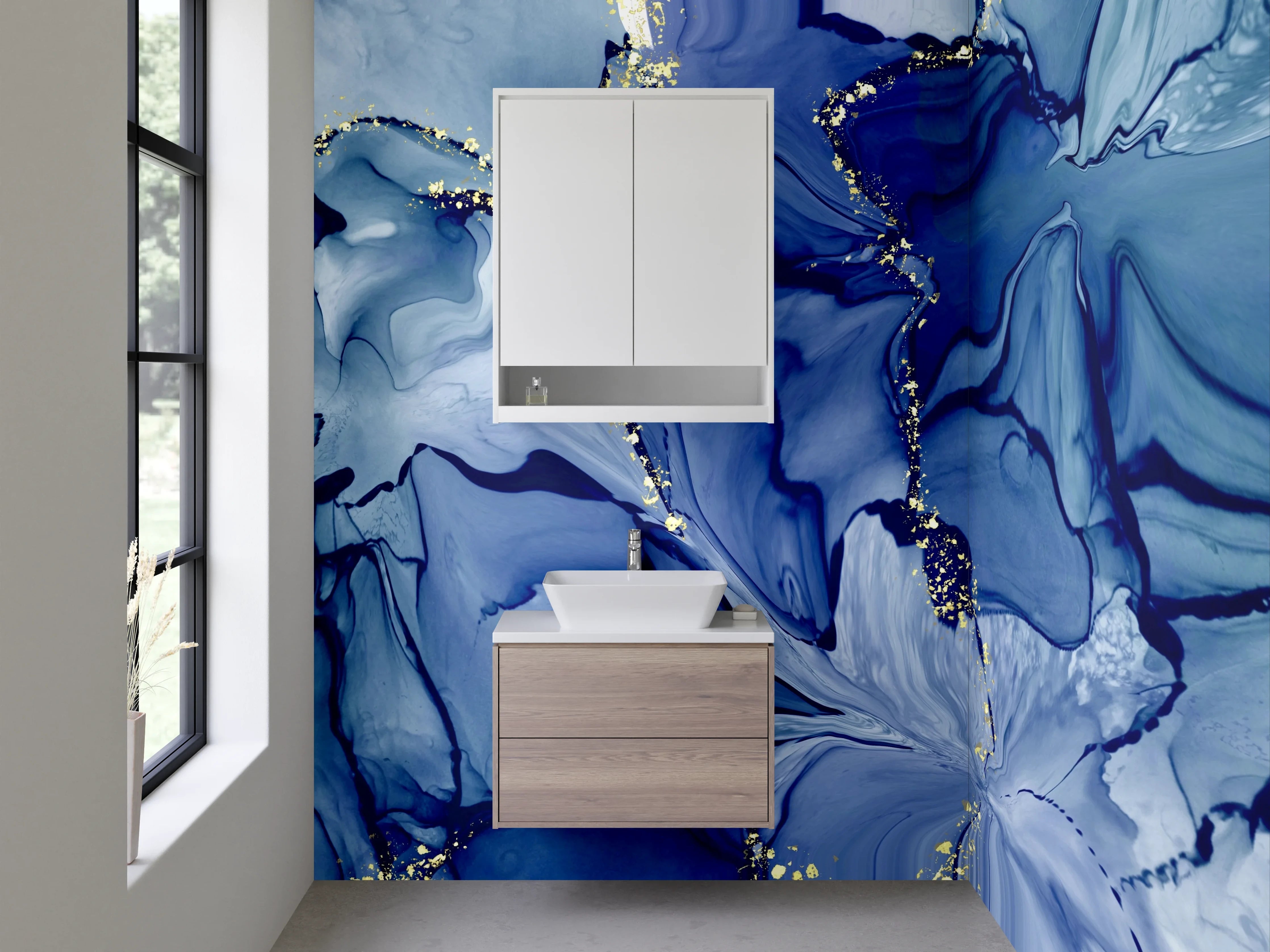 Waschbecken-Rückwand - Blaue abstrakte Aquarell-Kunst für Küche