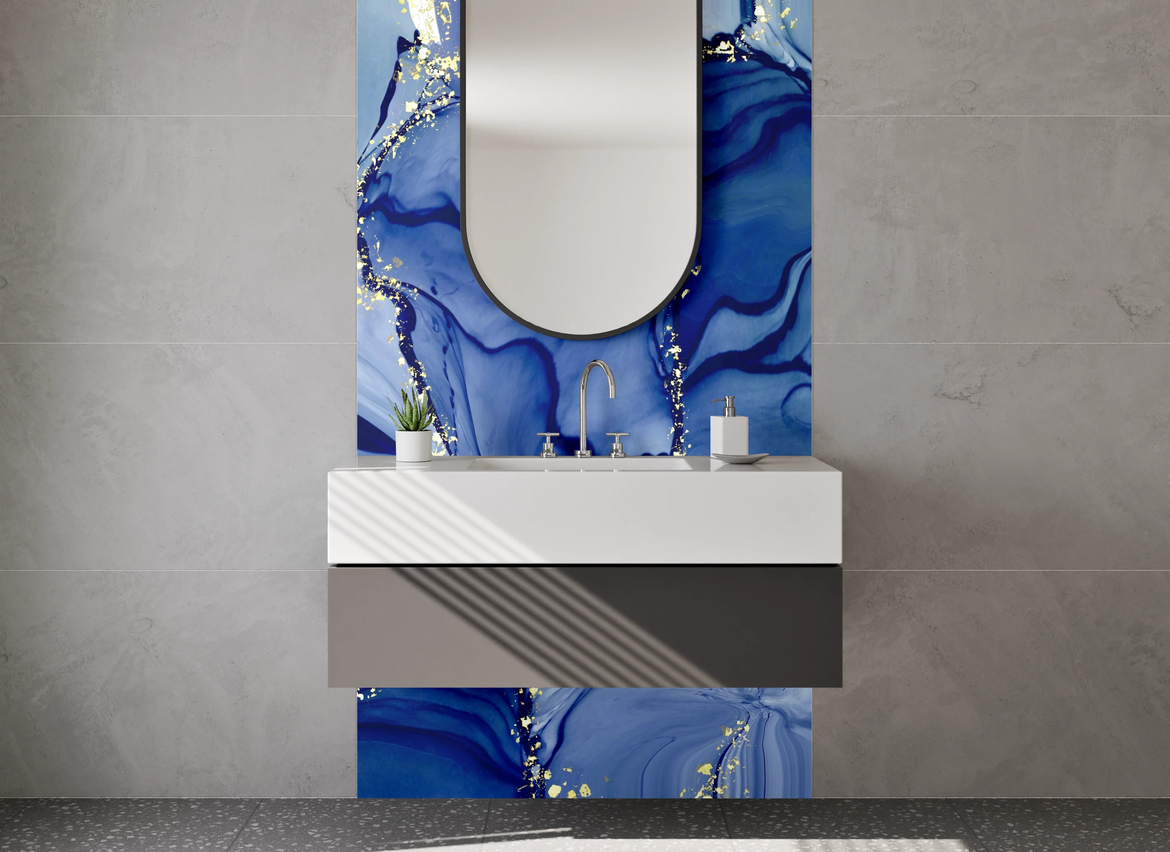 Waschbecken-Rückwand - Blaue abstrakte Aquarell-Kunst für Küche