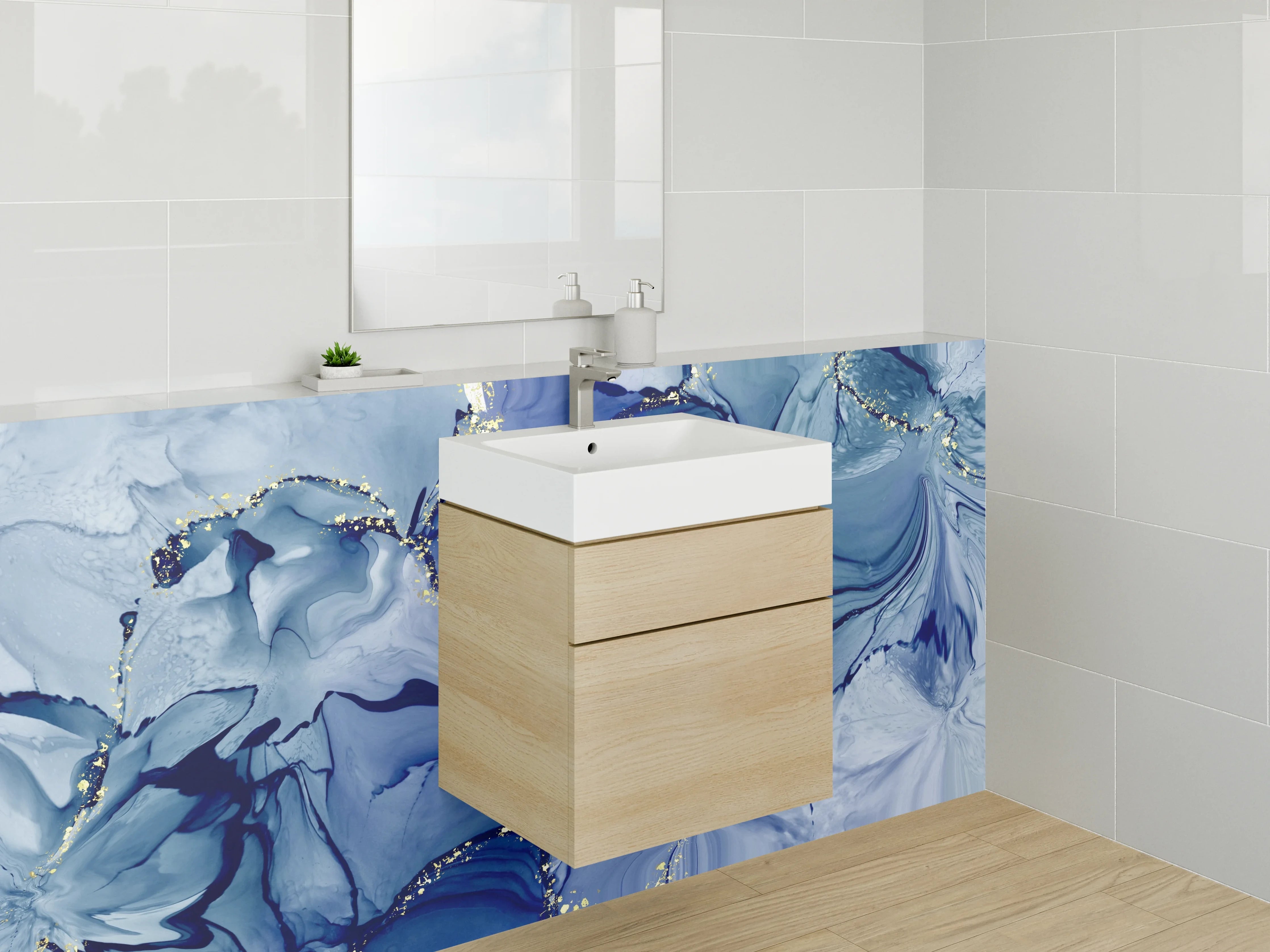 Waschbecken-Rückwand - Blaue abstrakte Aquarell-Kunst für Küche