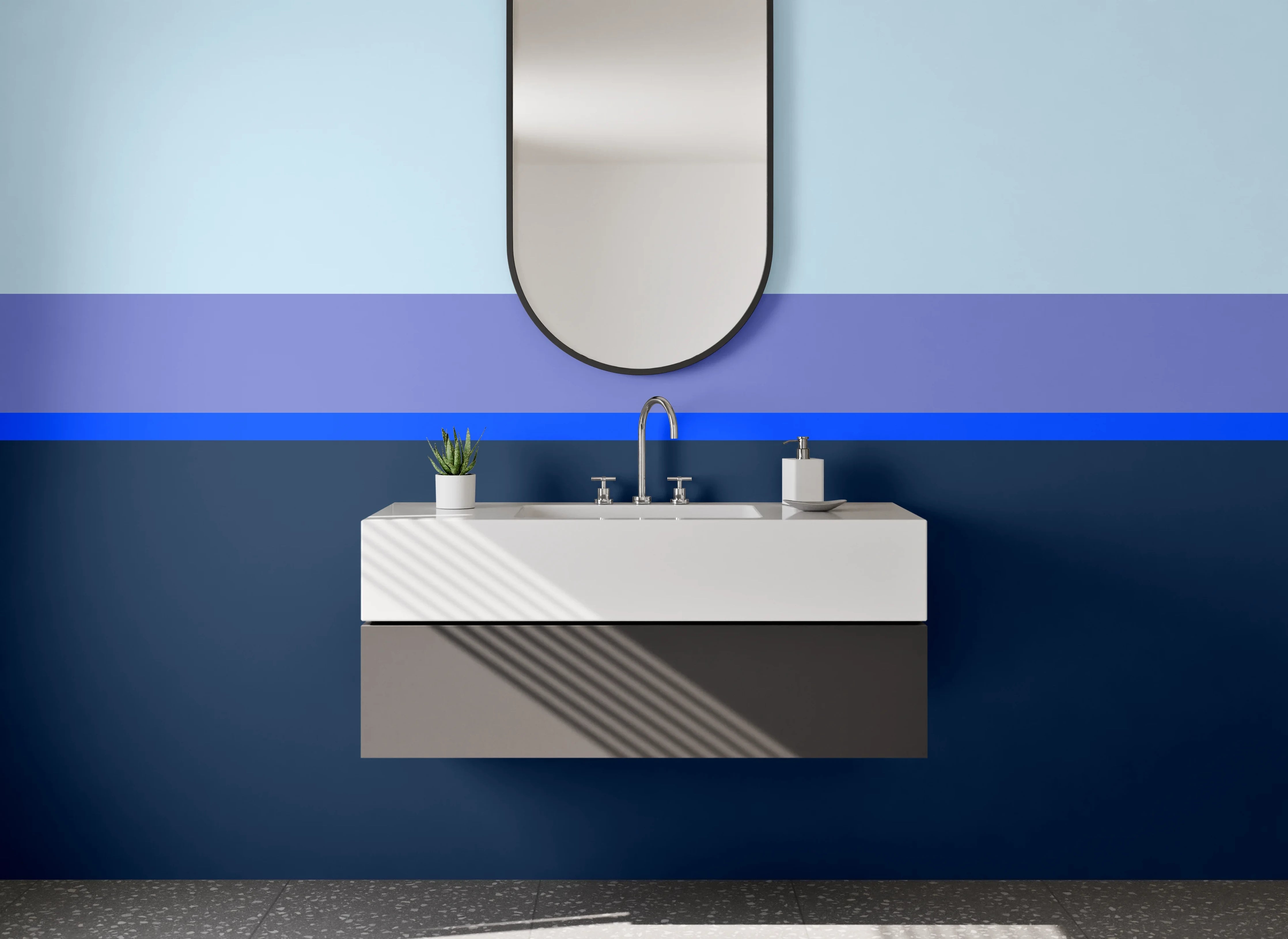 Waschbecken-Rückwand - Blaue und graue Farbblöcke
