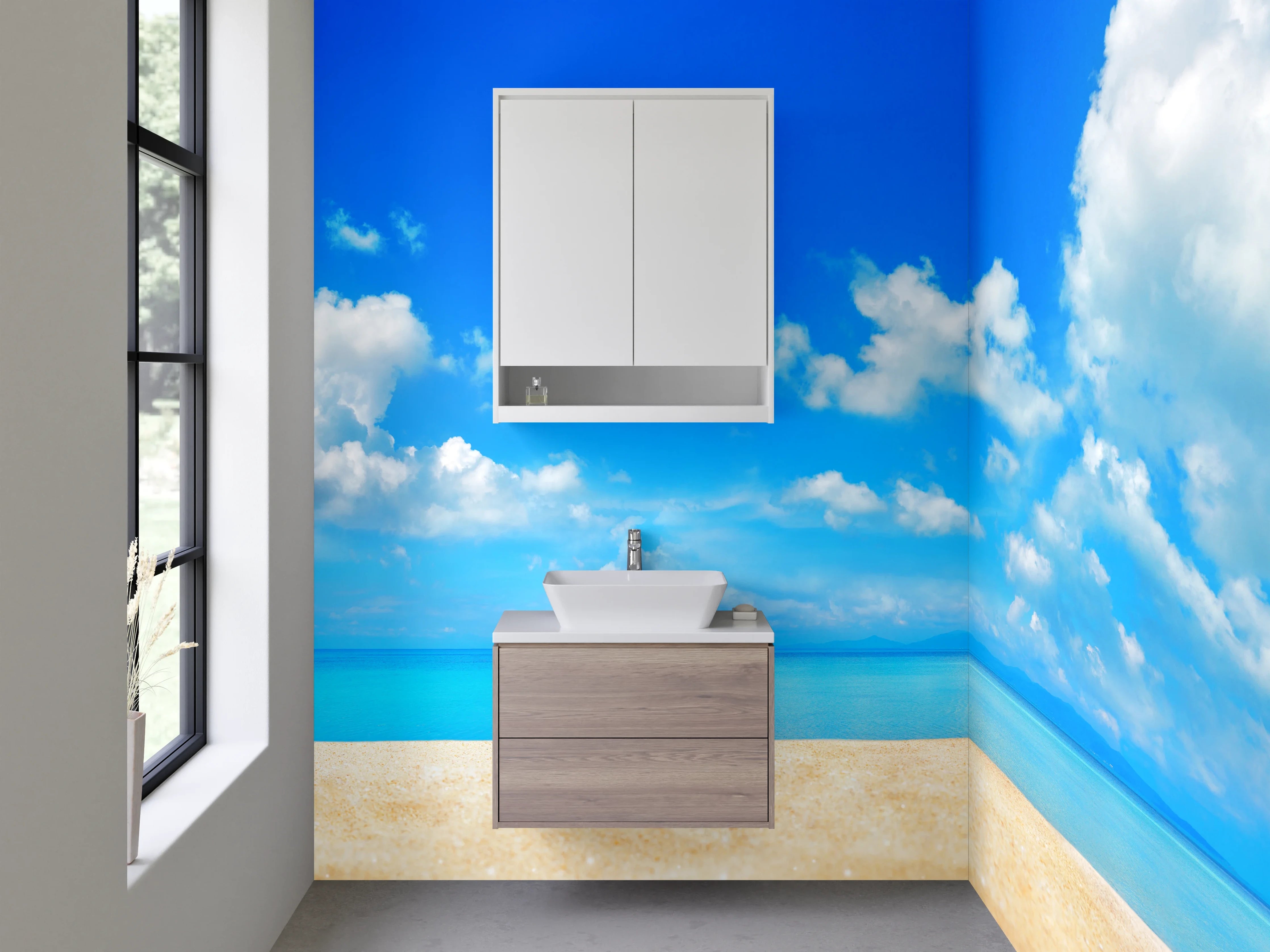 Waschbecken-Rückwand - Blauer Himmel über Sandstrand