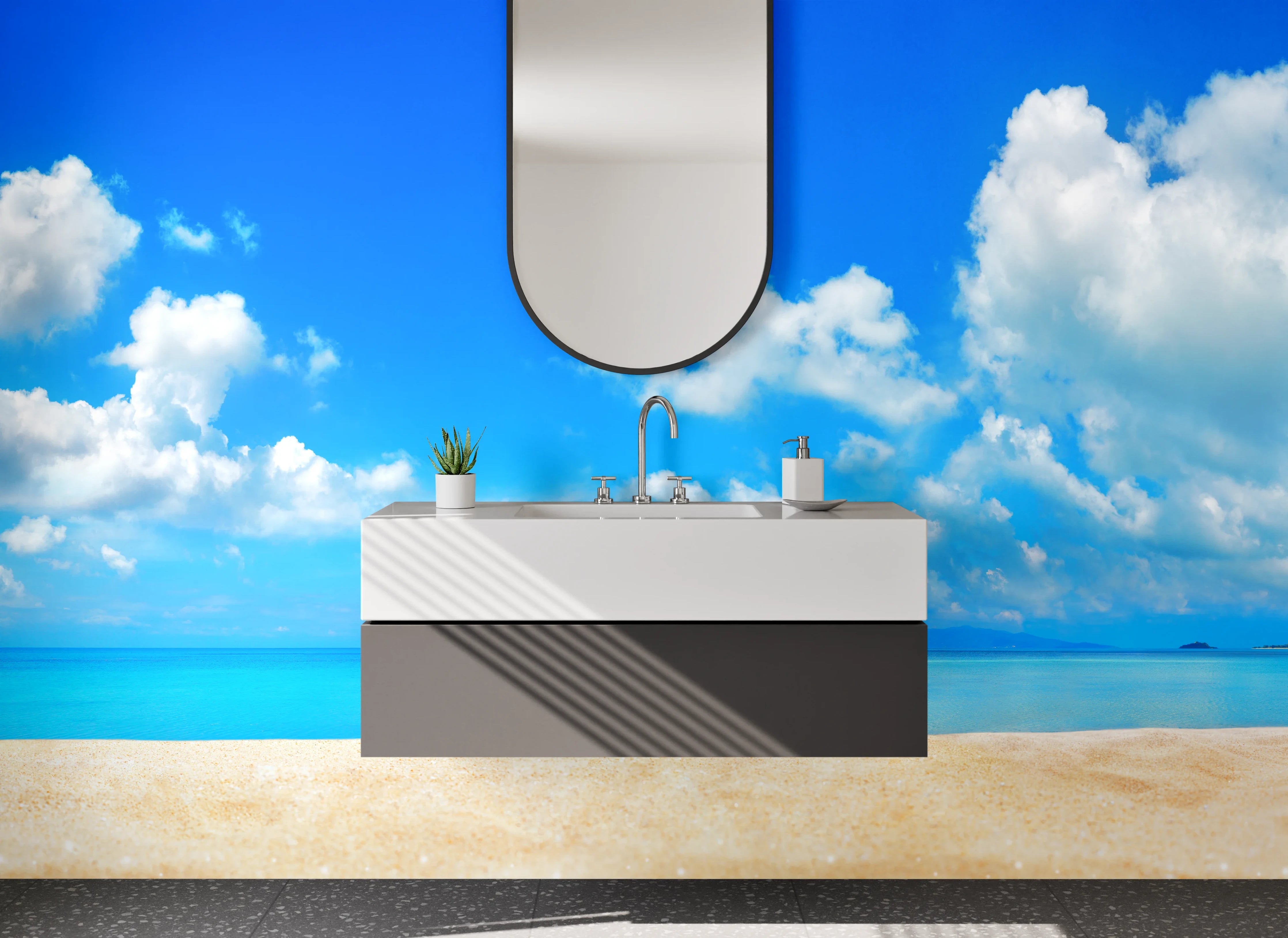 Waschbecken-Rückwand - Blauer Himmel über Sandstrand