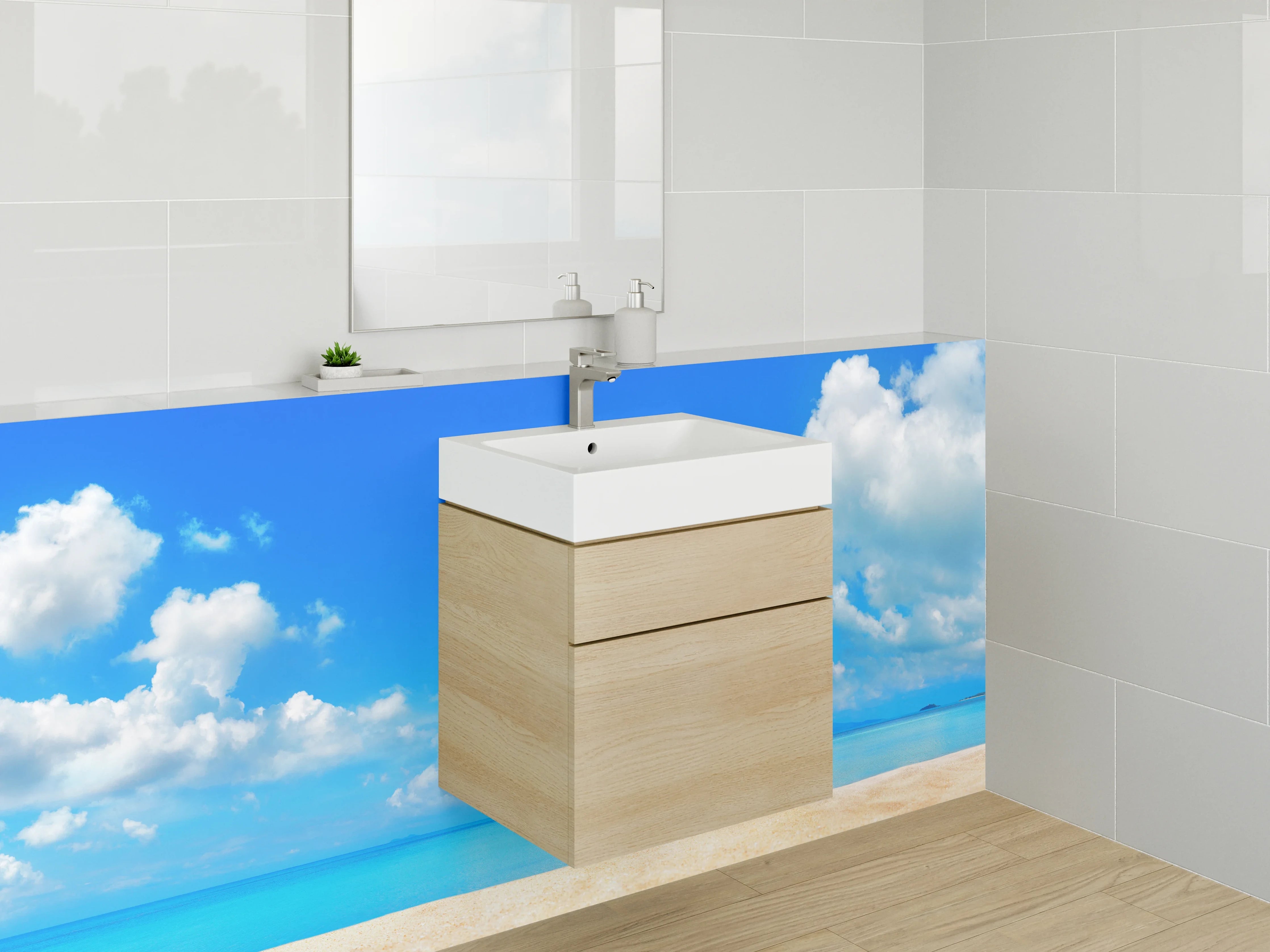 Waschbecken-Rückwand - Blauer Himmel über Sandstrand