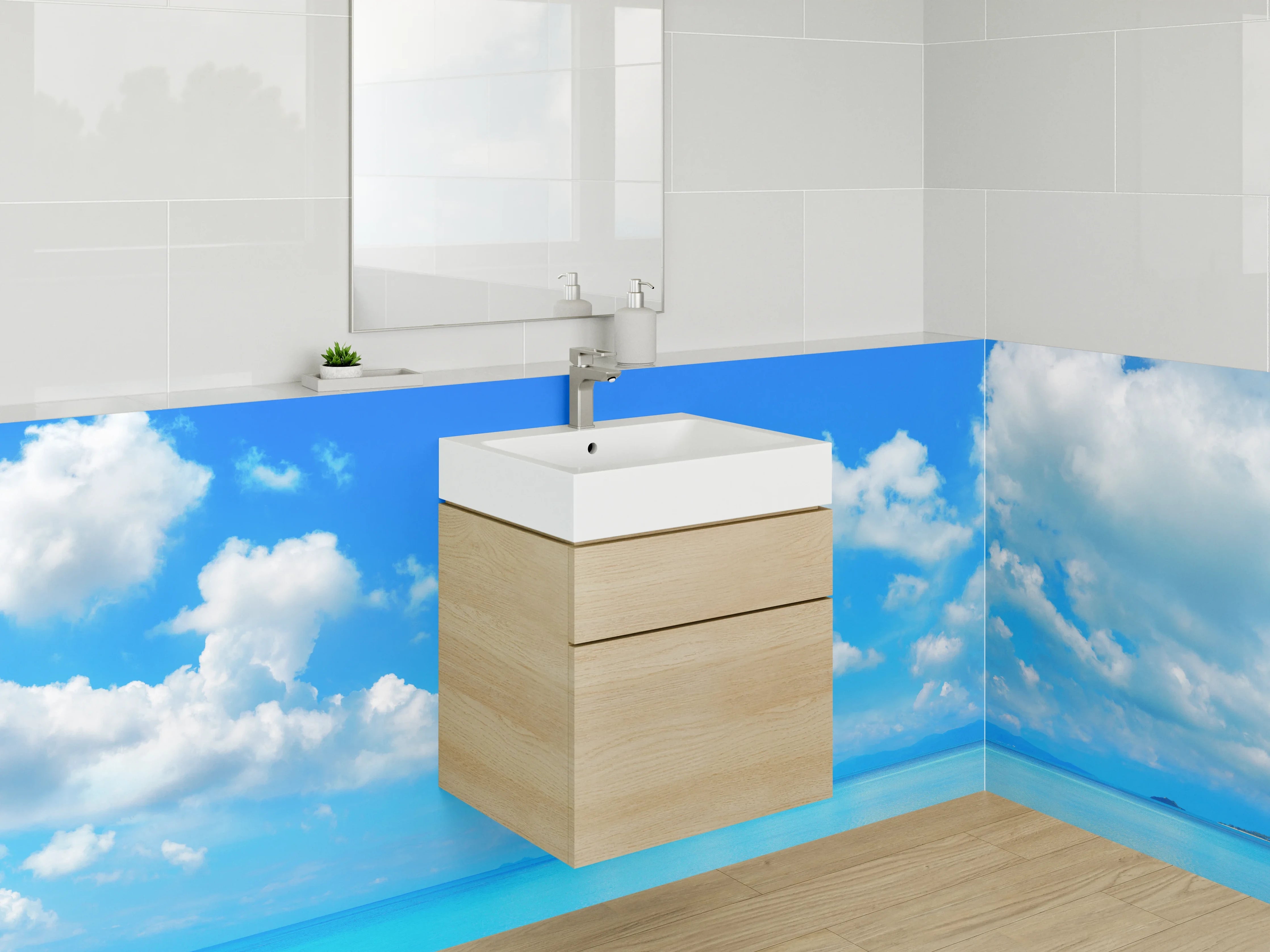 Waschbecken-Rückwand - Blauer Himmel über Sandstrand