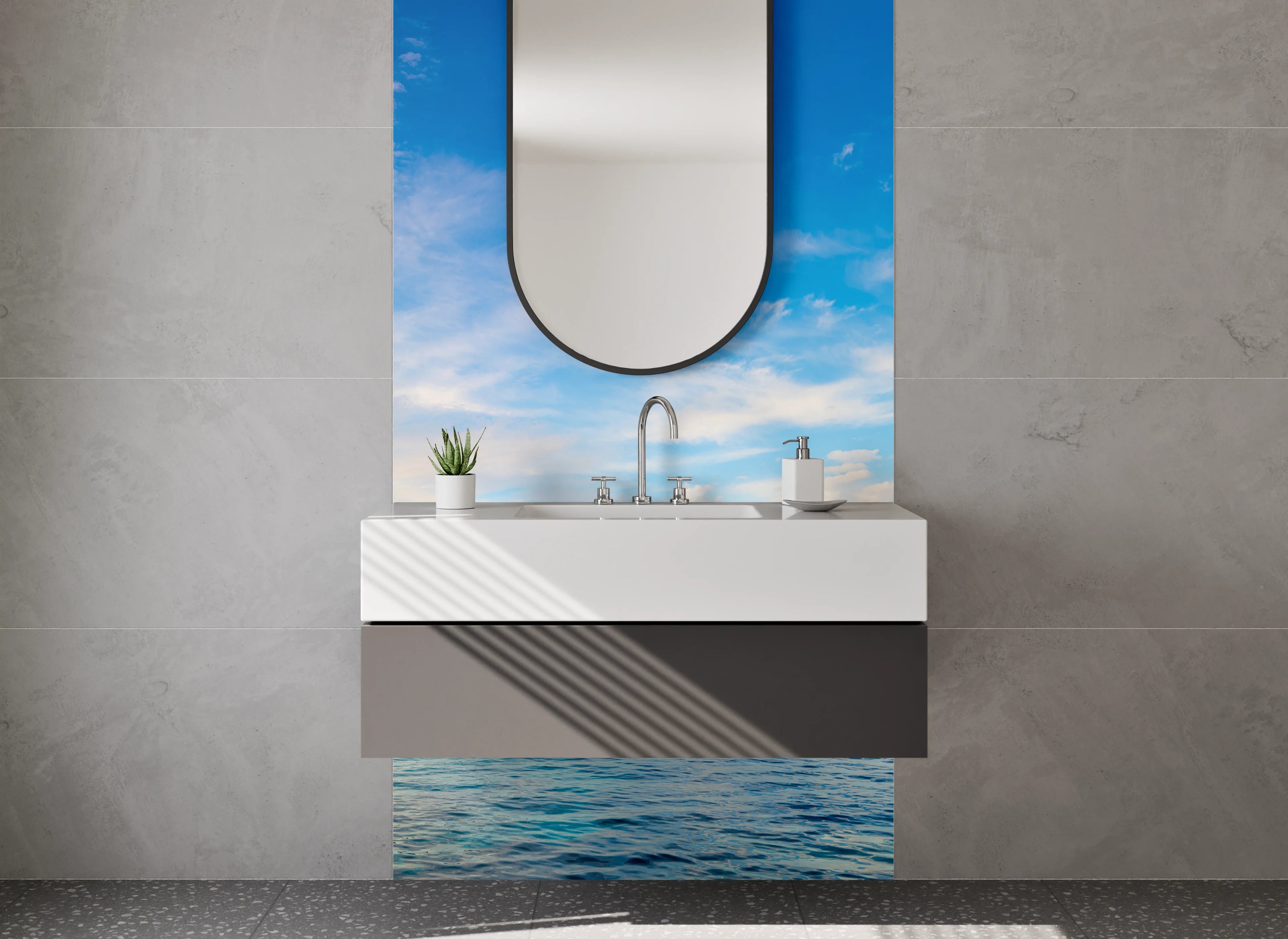Waschbecken-Rückwand - Blauer Himmel über ruhigem Meer