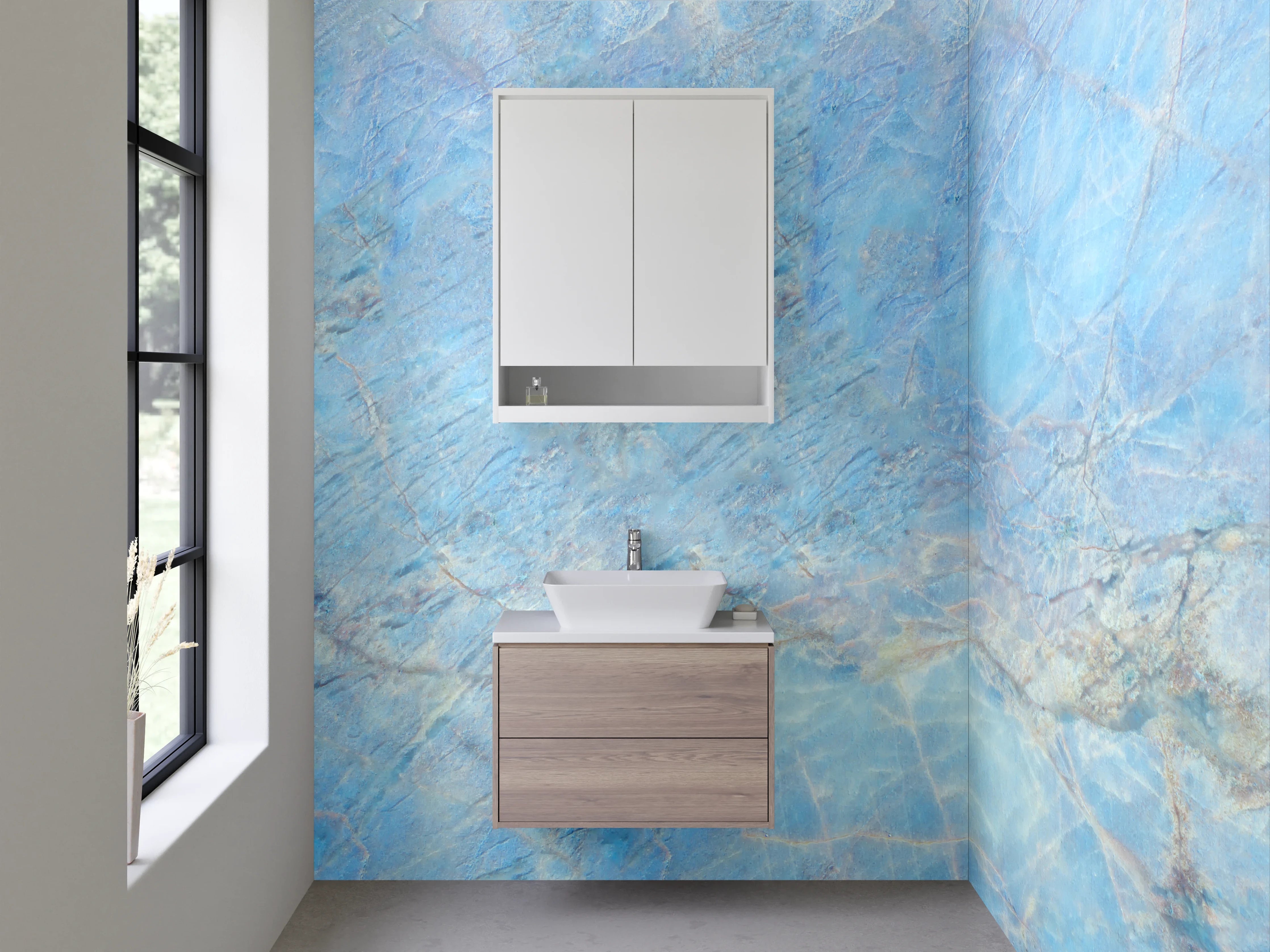 Waschbecken-Rückwand - Blauer abstrakter Naturstein-Look