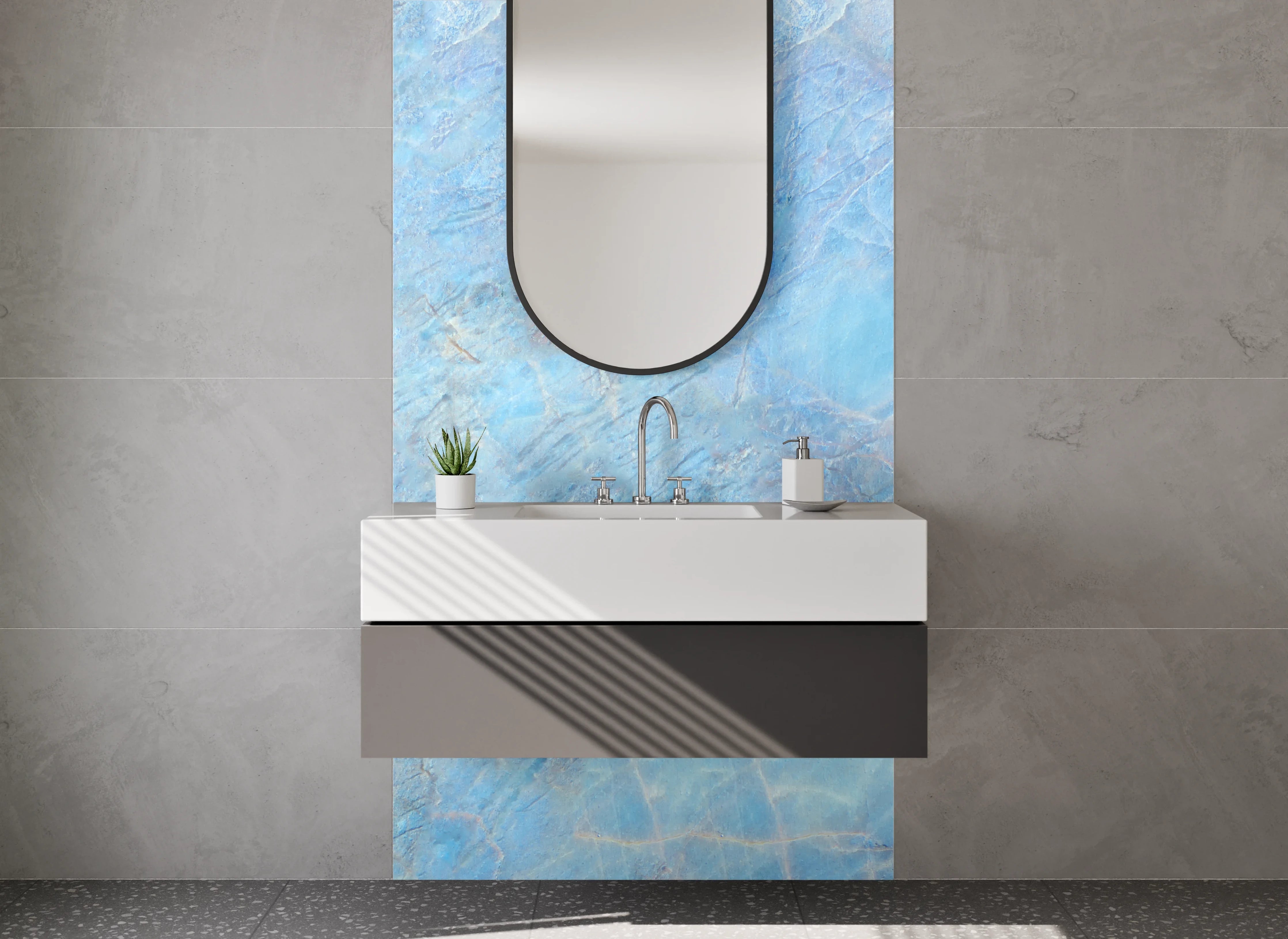 Waschbecken-Rückwand - Blauer abstrakter Naturstein-Look