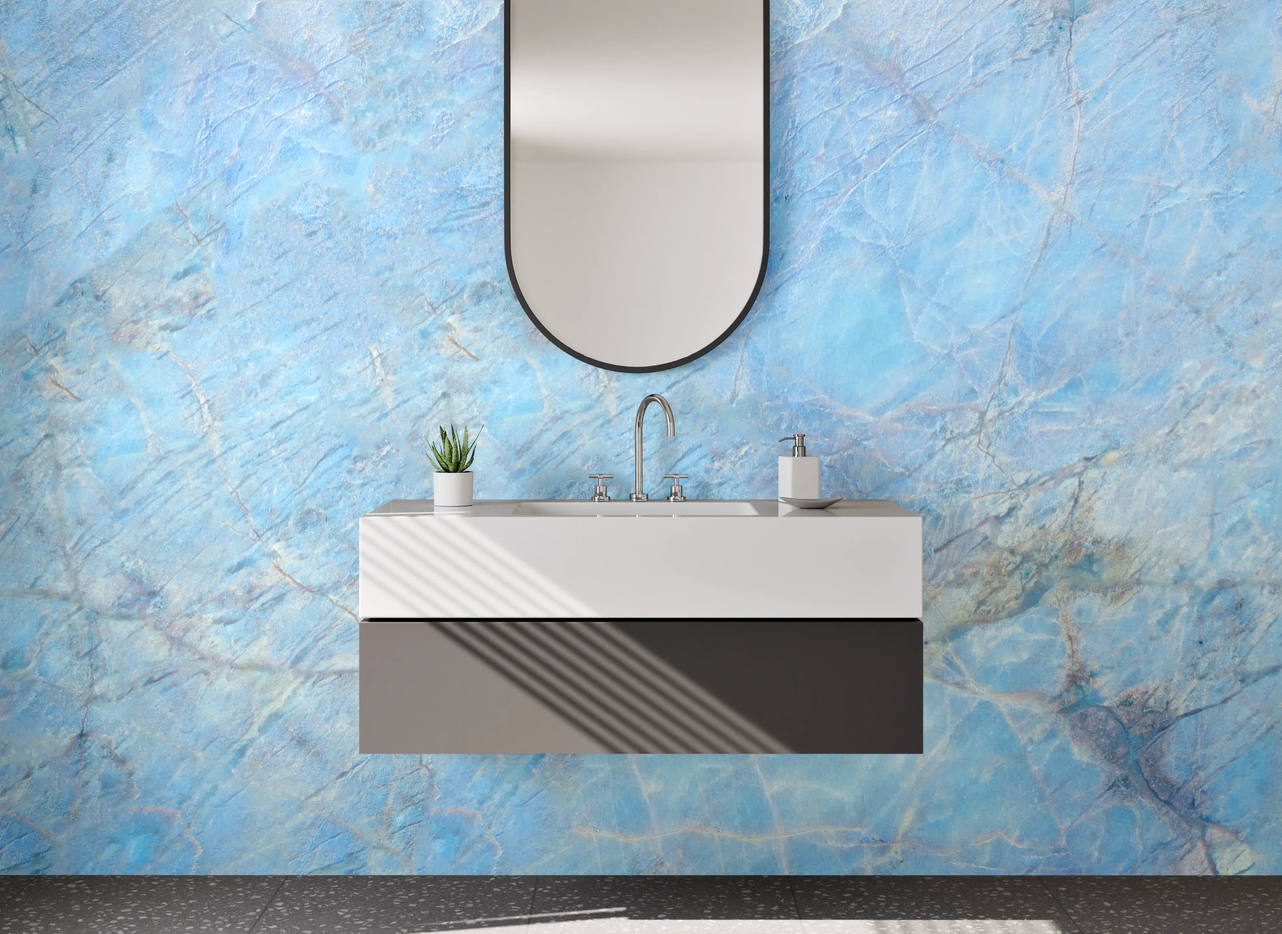 Waschbecken-Rückwand - Blauer abstrakter Naturstein-Look