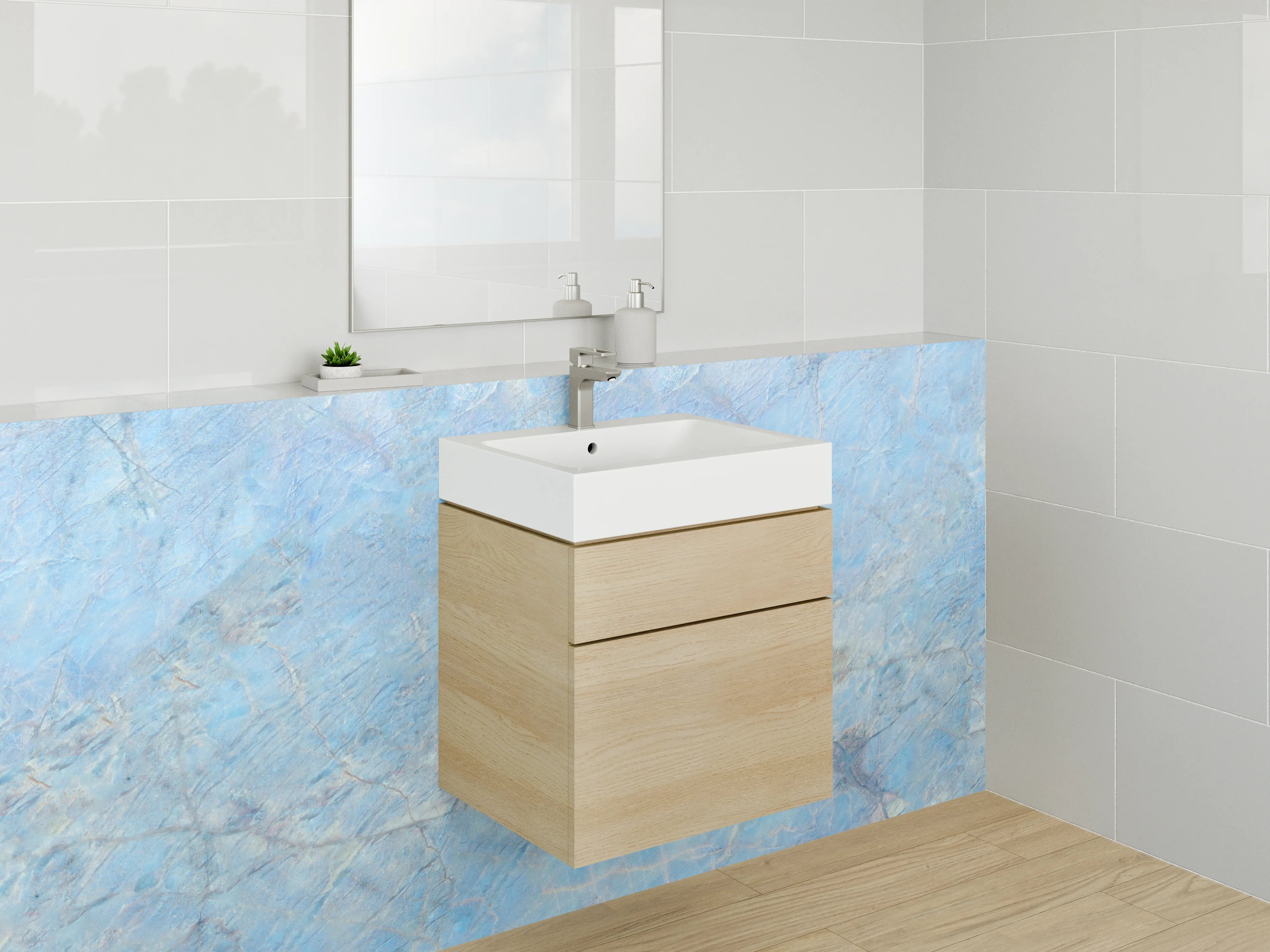 Waschbecken-Rückwand - Blauer abstrakter Naturstein-Look