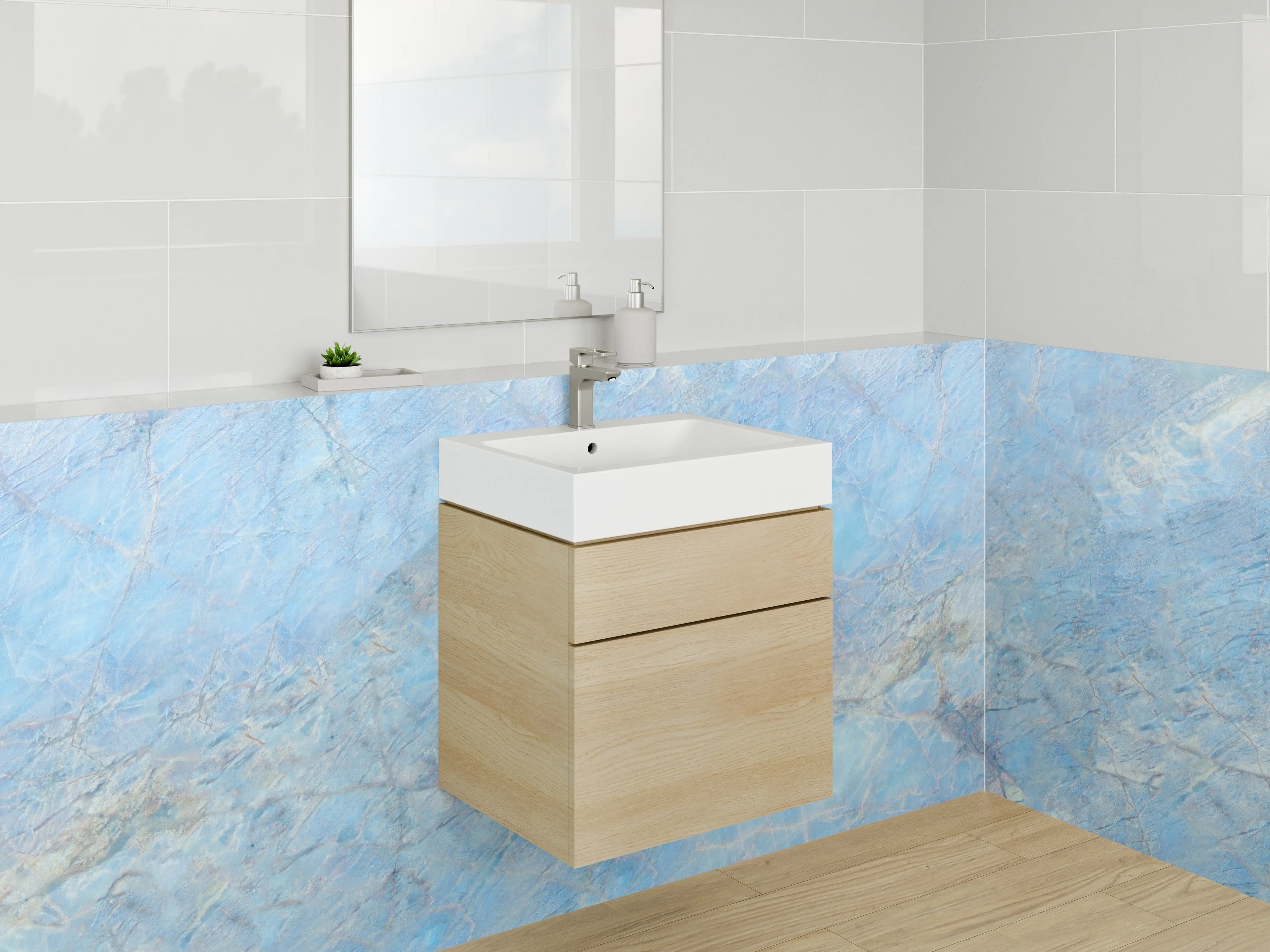 Waschbecken-Rückwand - Blauer abstrakter Naturstein-Look