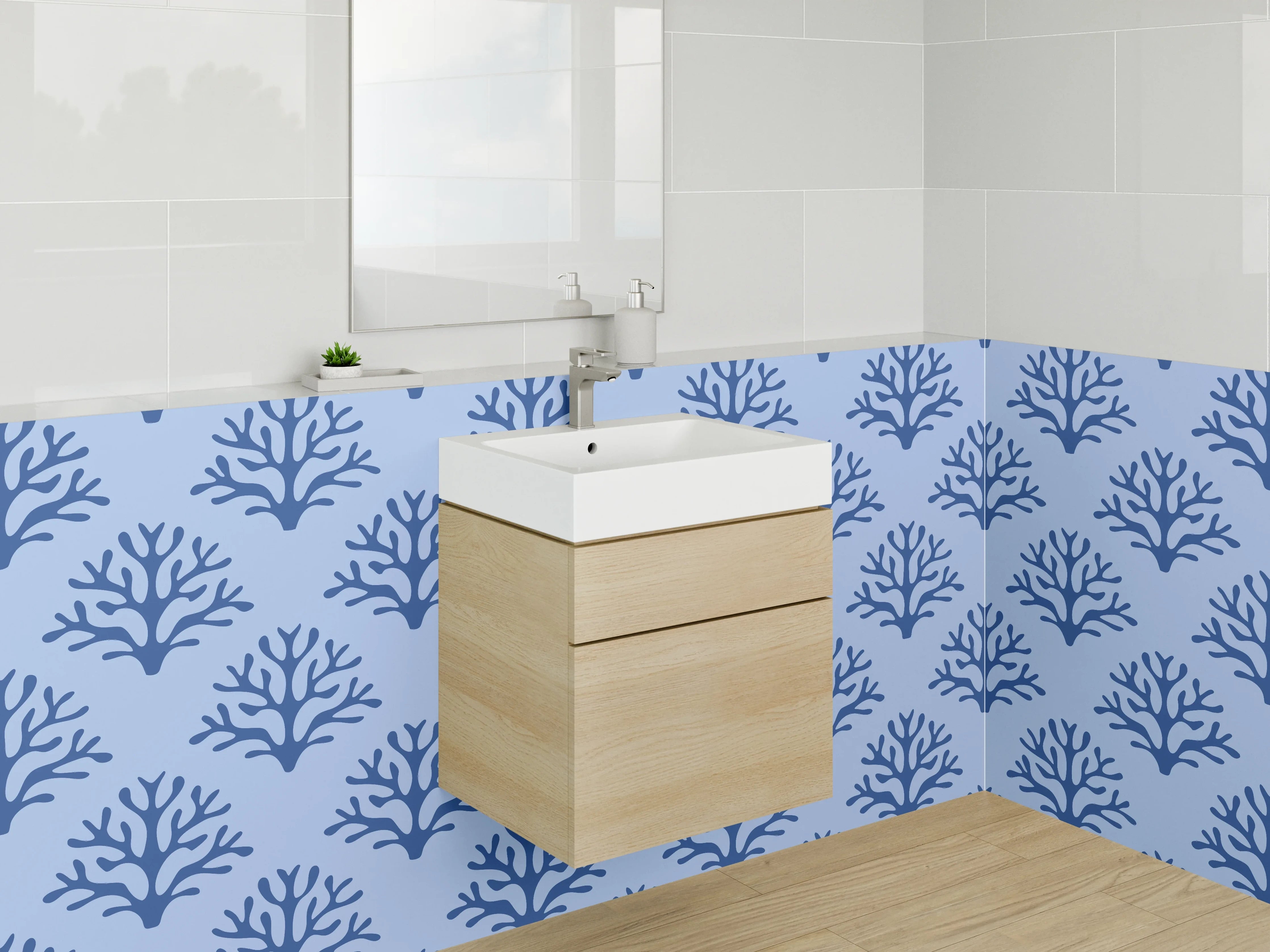 Waschbecken-Rückwand - Blaues Coral-Muster
