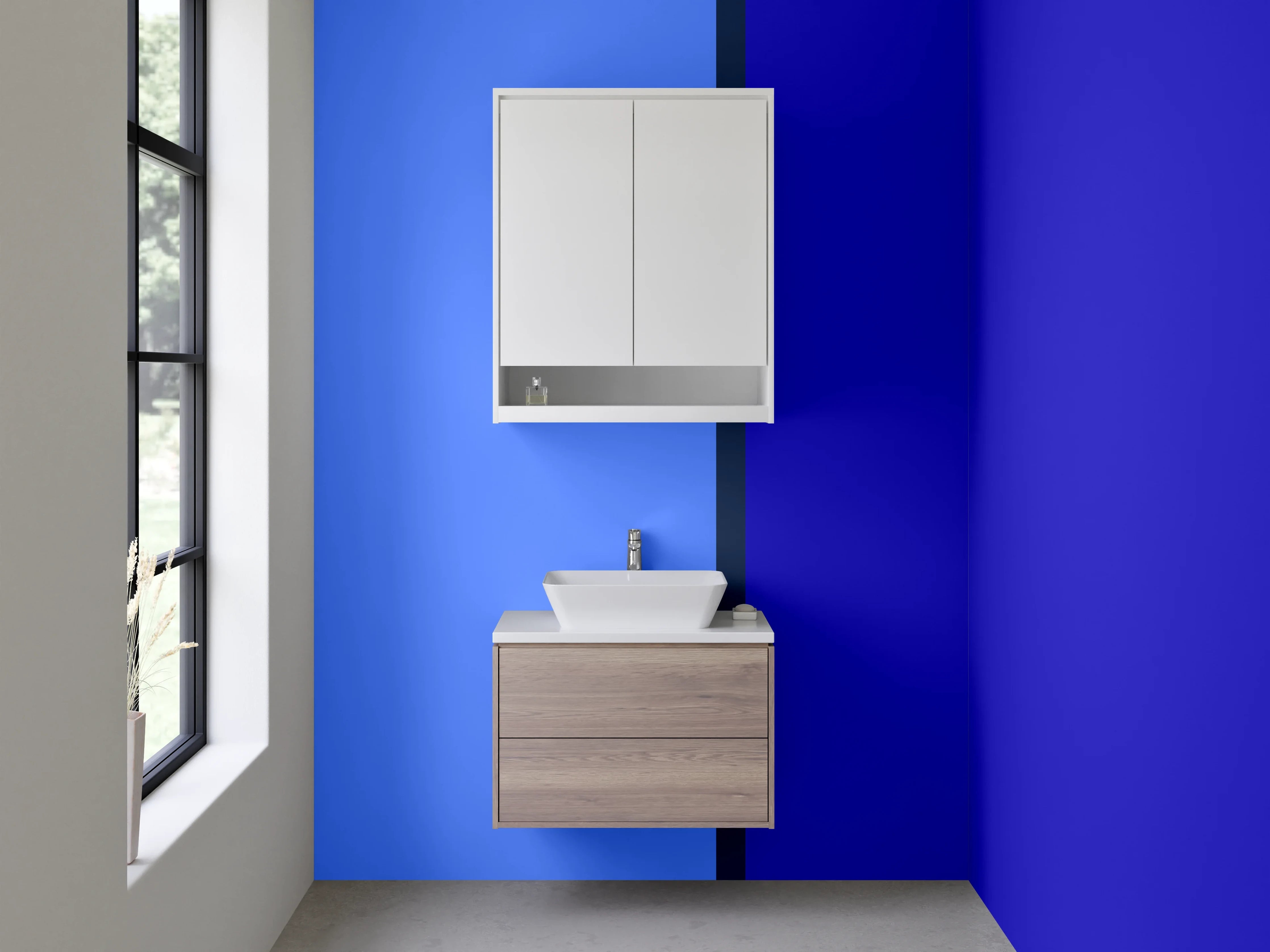 Waschbecken-Rückwand - Blaues Farbschema mit dunklen Akzenten