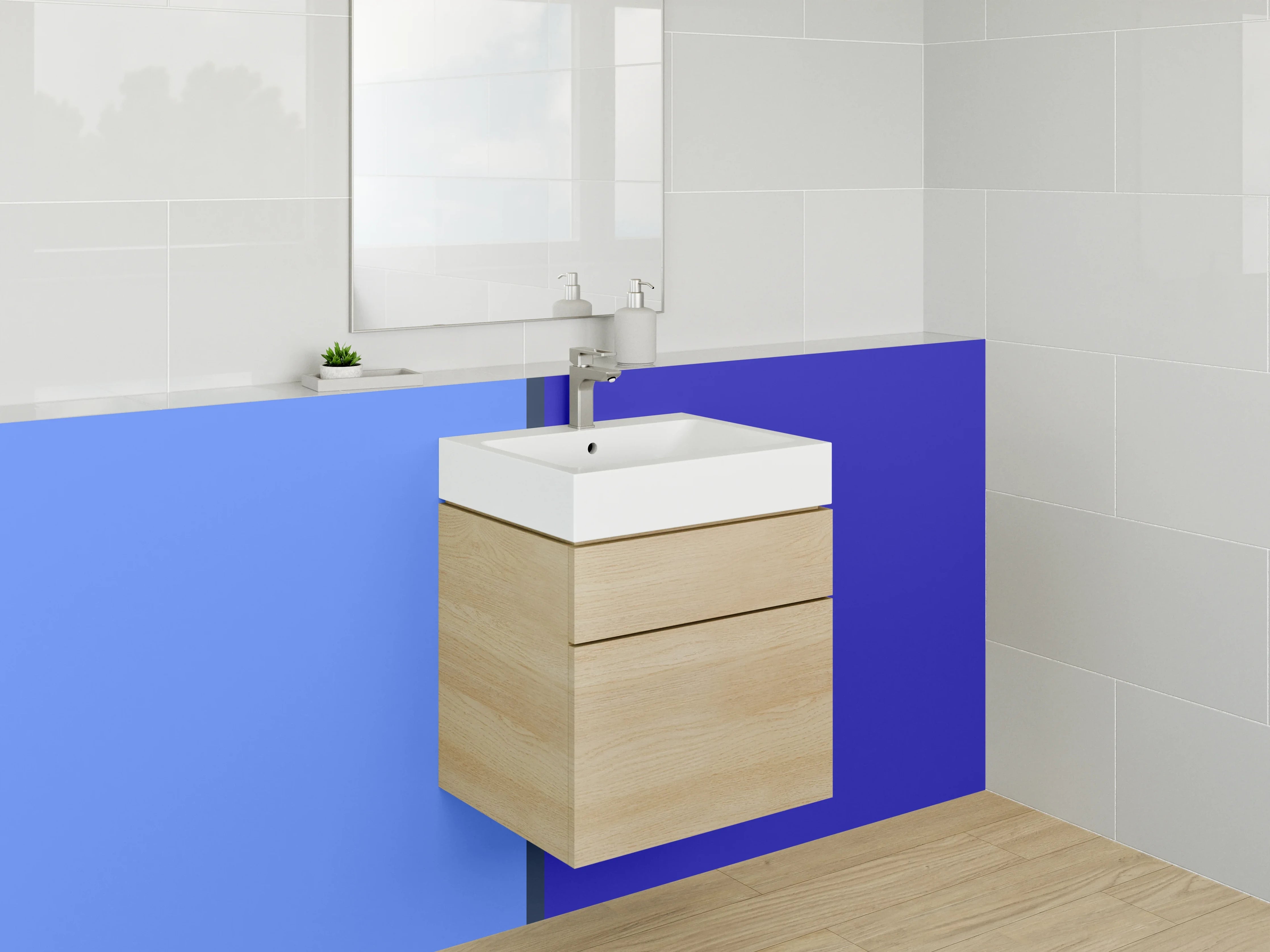 Waschbecken-Rückwand - Blaues Farbschema mit dunklen Akzenten
