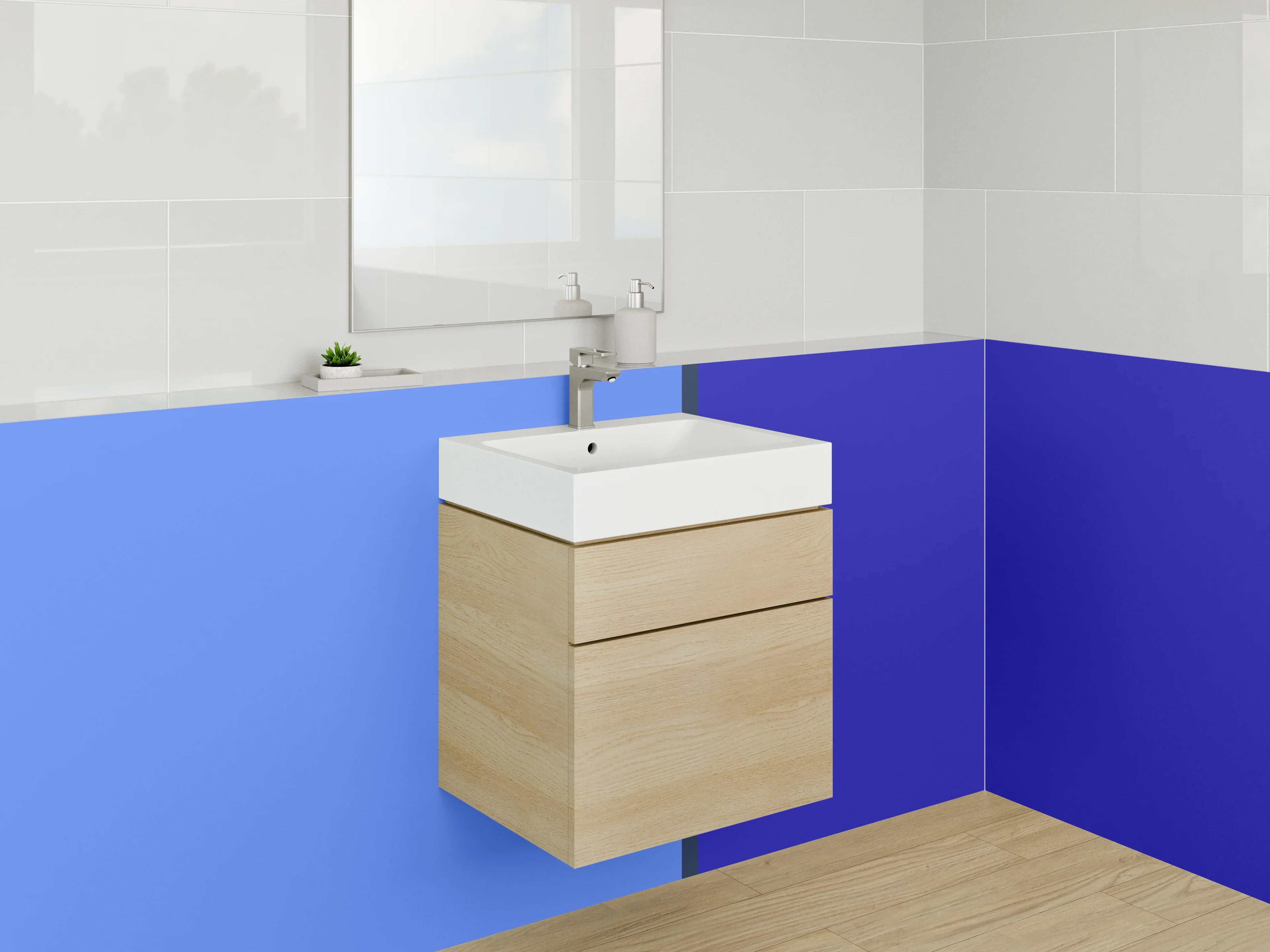 Waschbecken-Rückwand - Blaues Farbschema mit dunklen Akzenten