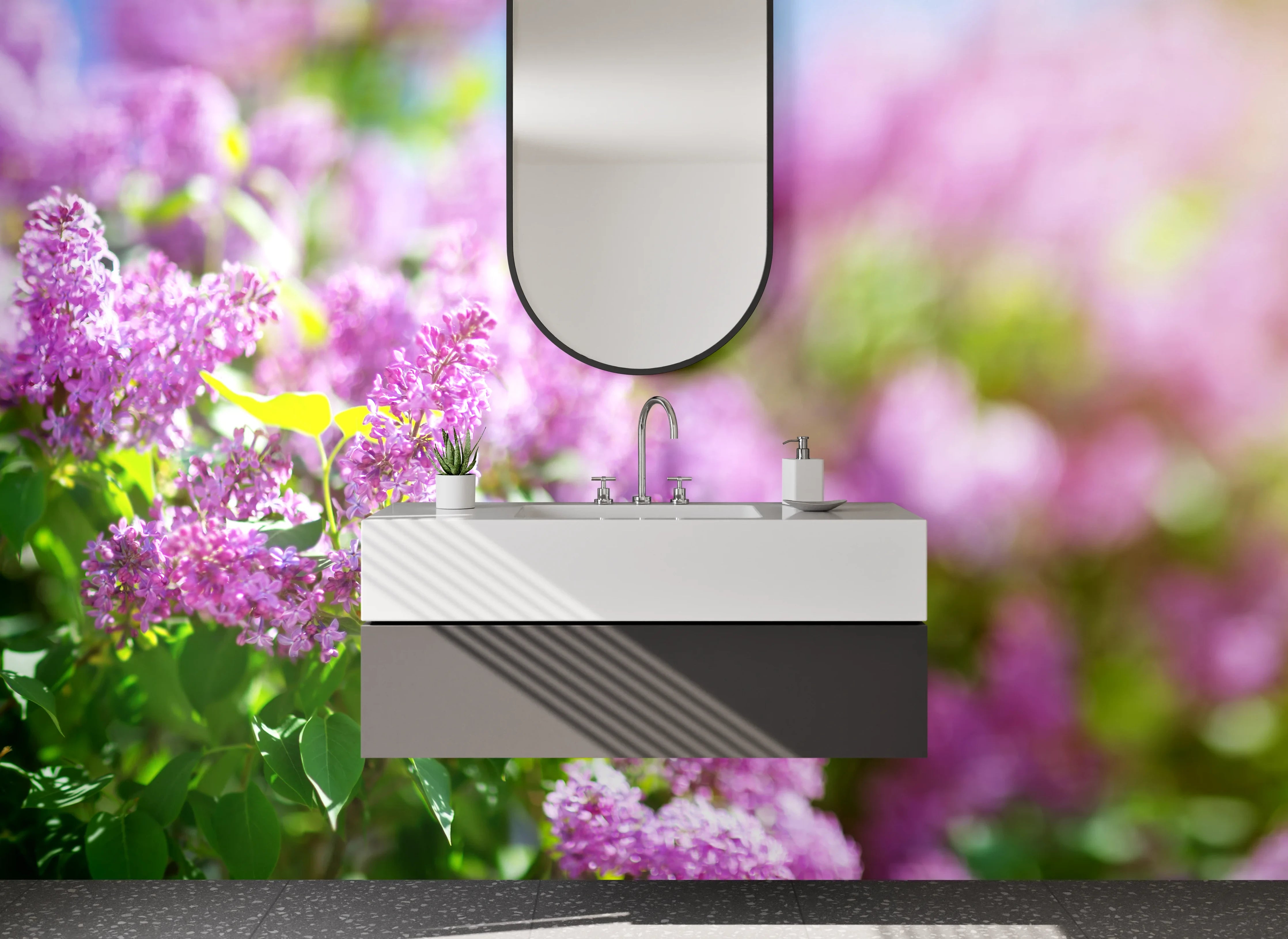 Waschbecken-Rückwand - Blühender Flieder am Sommermorgen