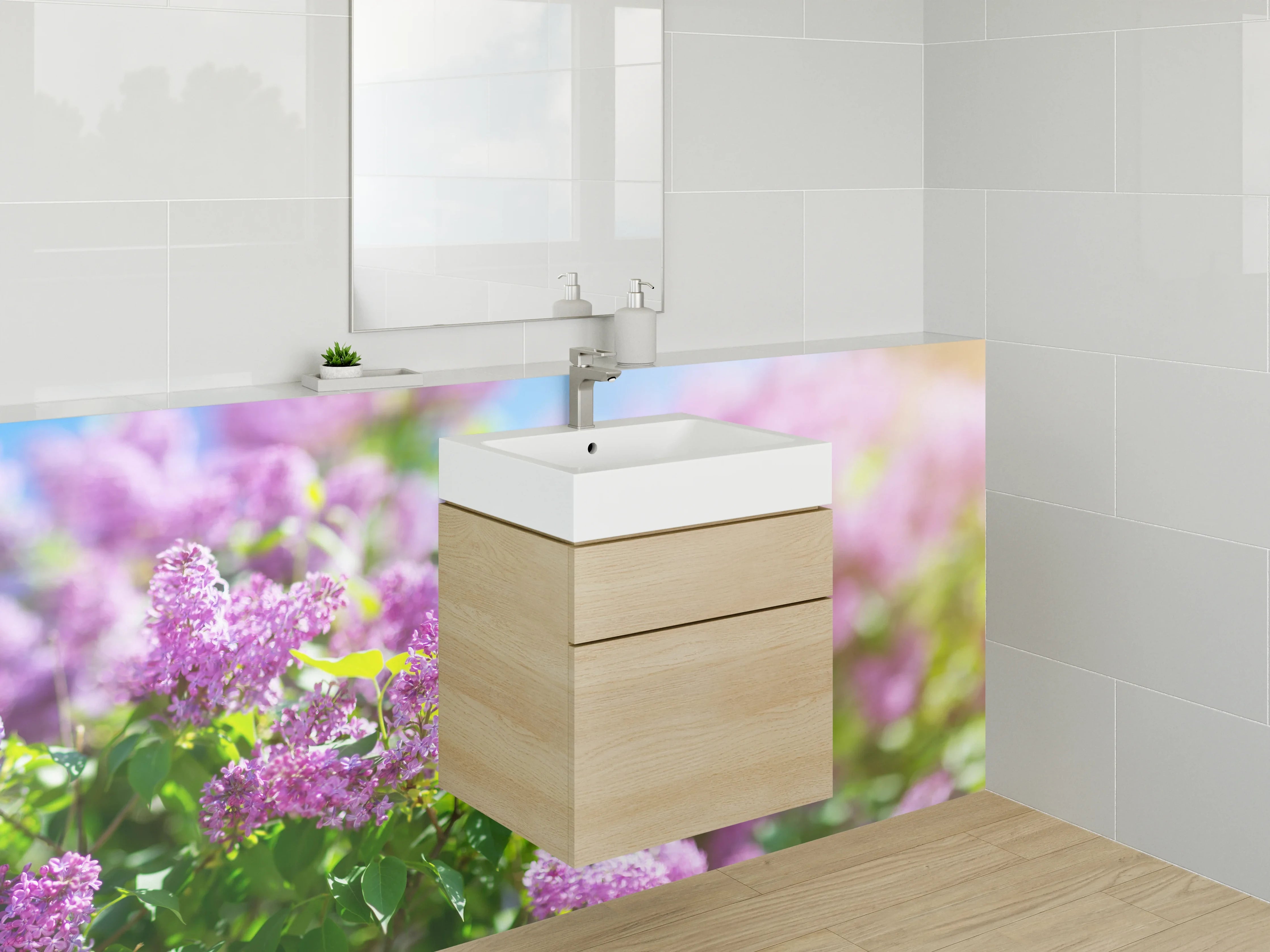 Waschbecken-Rückwand - Blühender Flieder am Sommermorgen