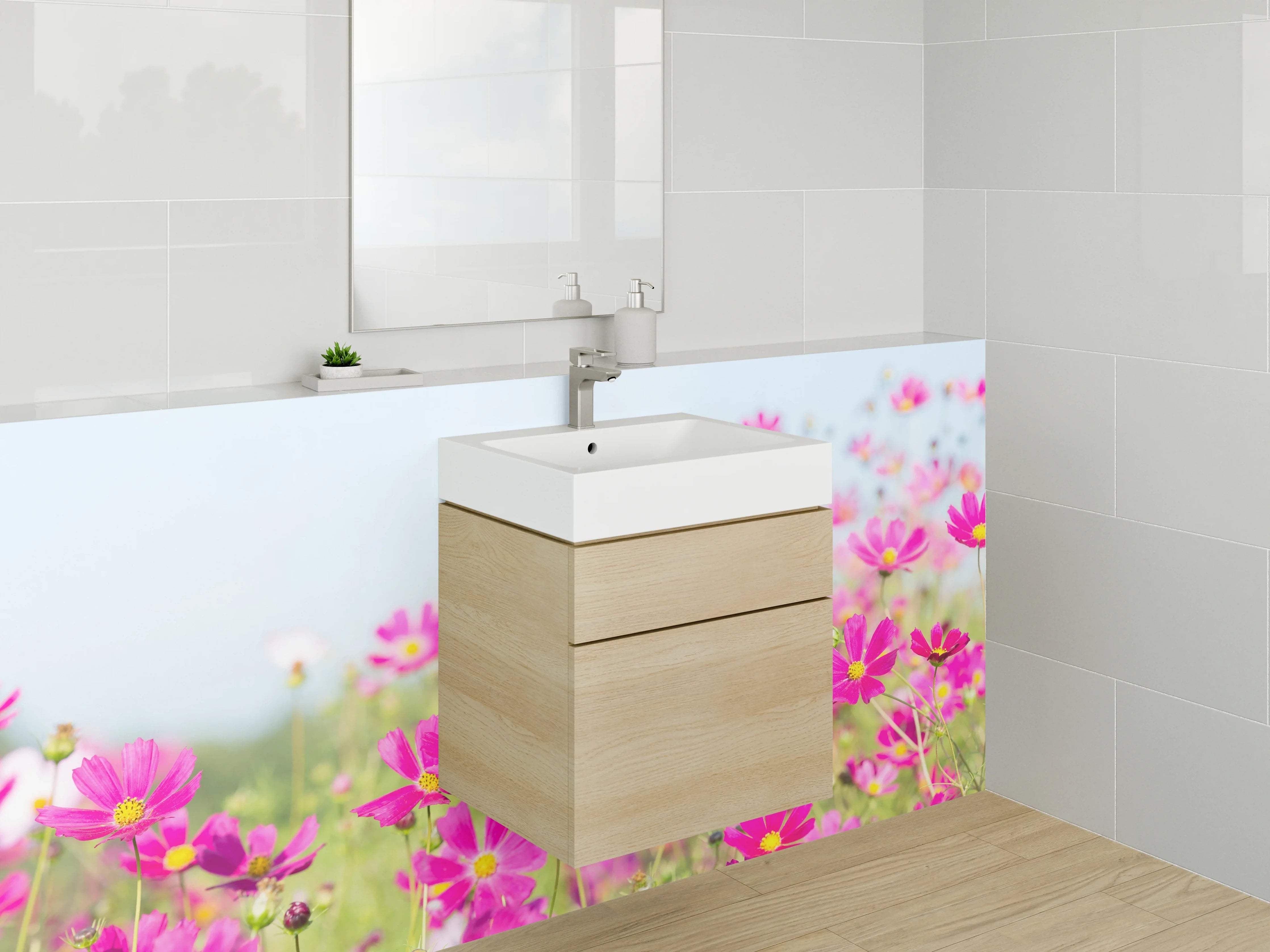 Waschbecken-Rückwand - Blühendes Blumenfeld in Pink – Fotomotiv