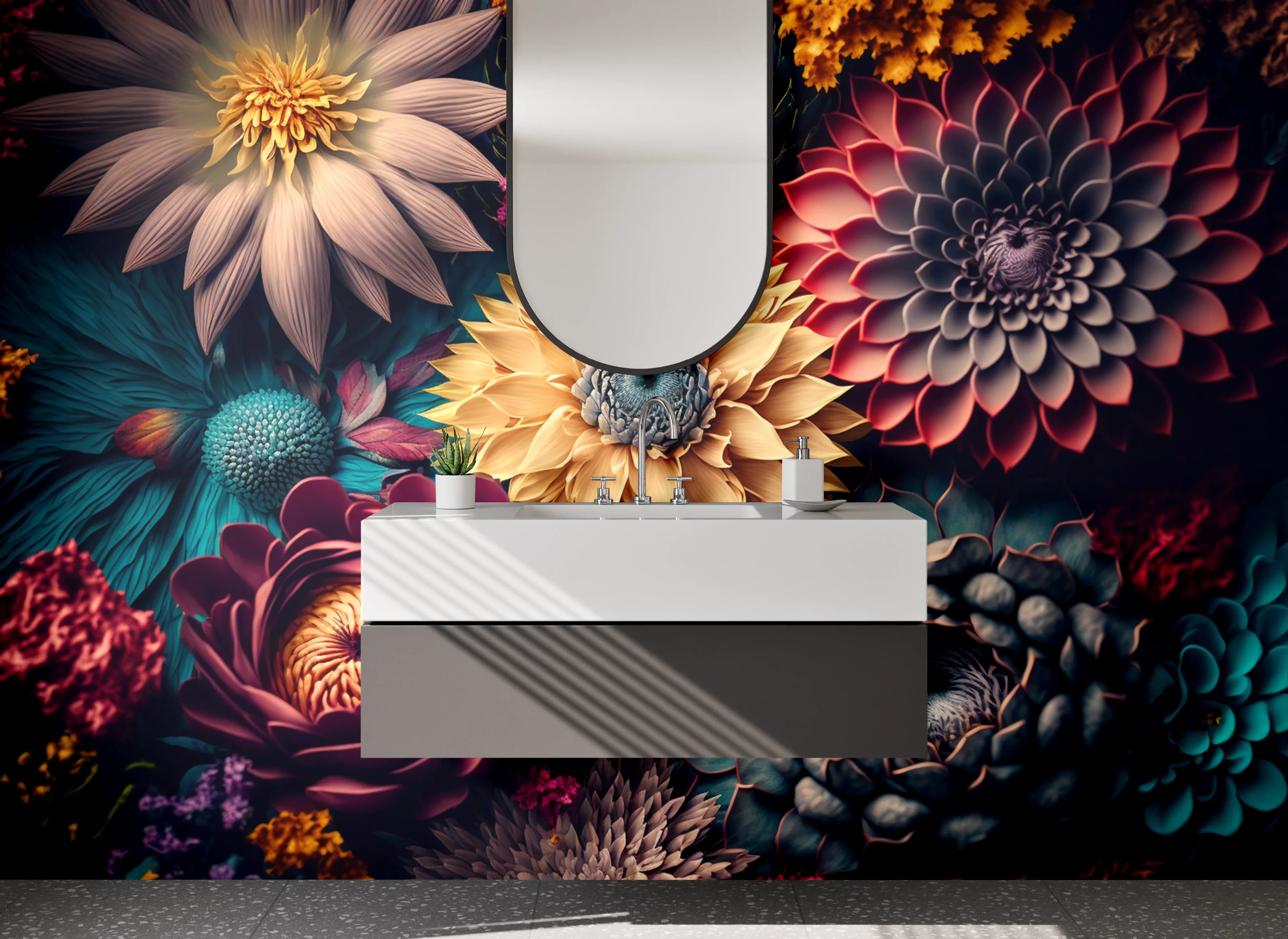 Waschbecken-Rückwand - Blumen Mandala Kunst für Küche