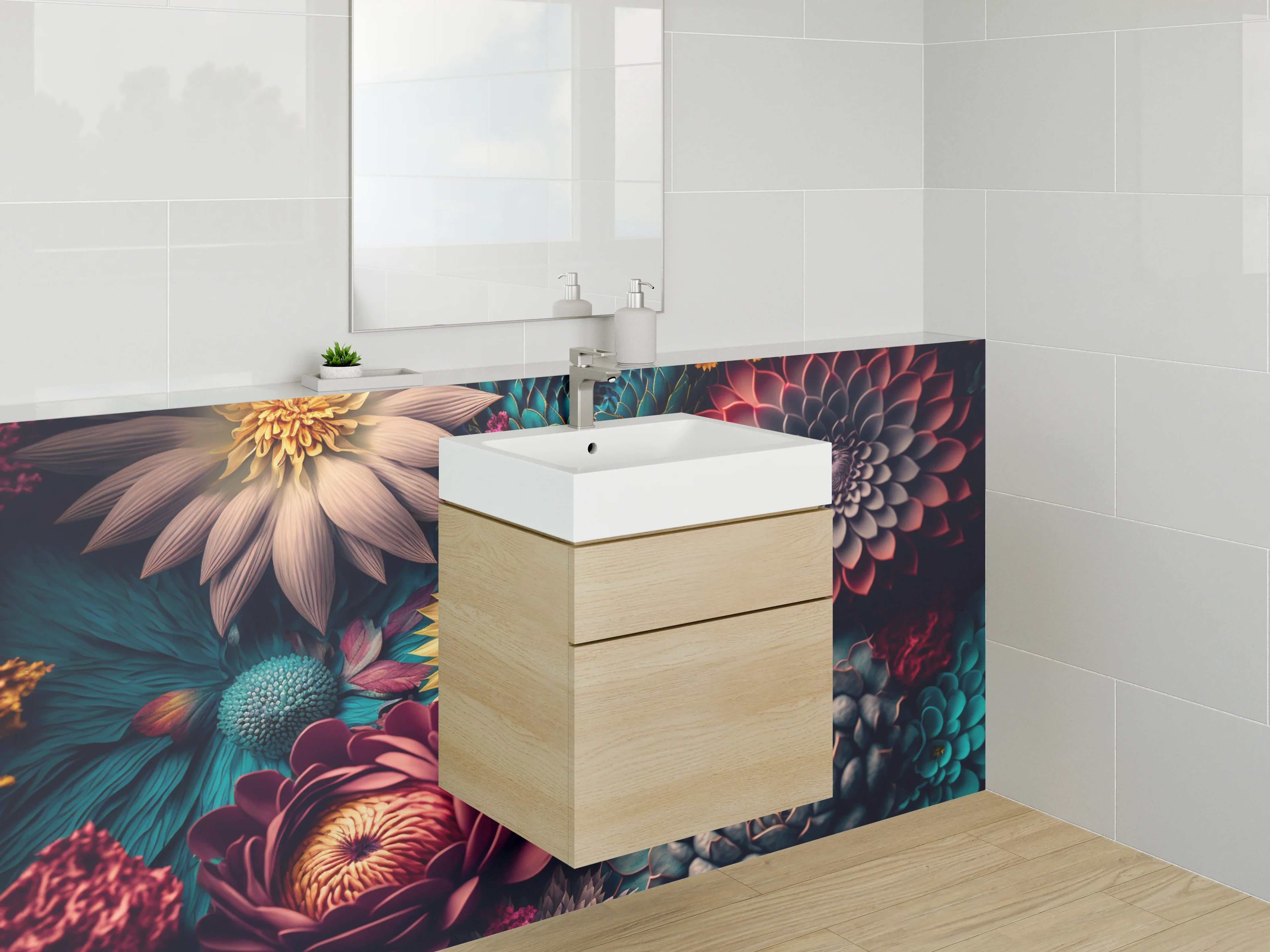 Waschbecken-Rückwand - Blumen Mandala Kunst für Küche