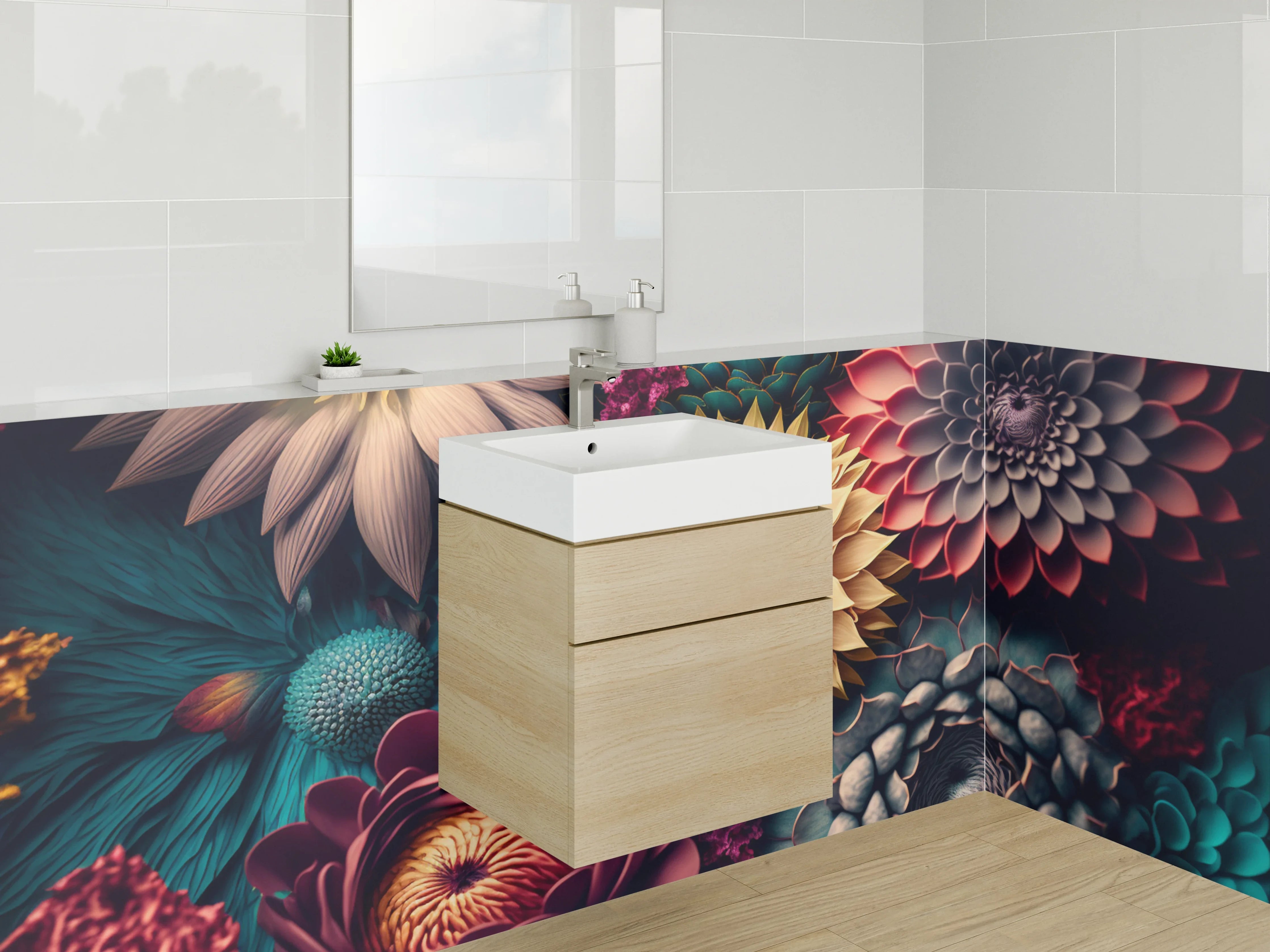 Waschbecken-Rückwand - Blumen Mandala Kunst für Küche