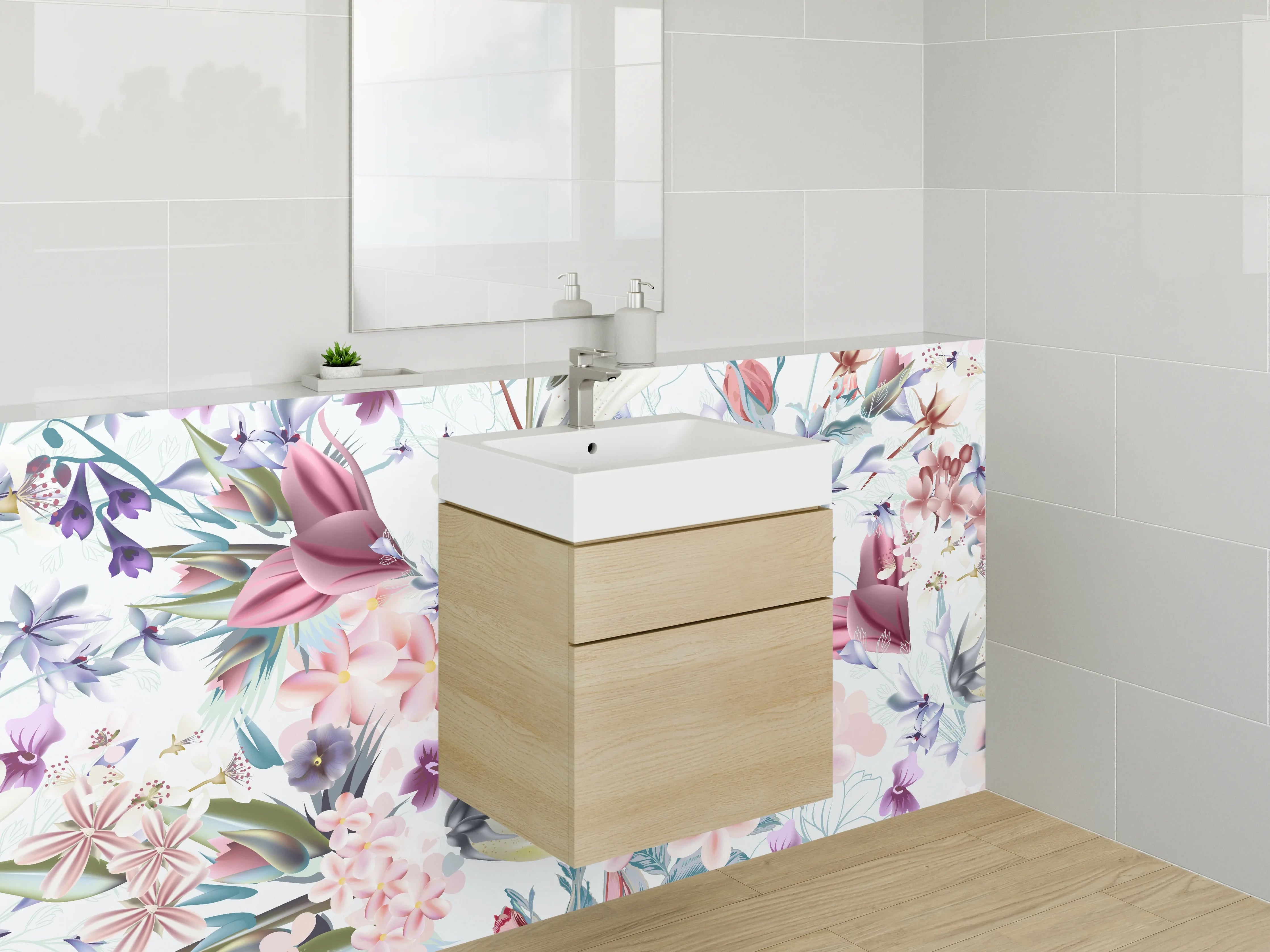 Waschbecken-Rückwand - Blumenaquarell Pastellfarben Design