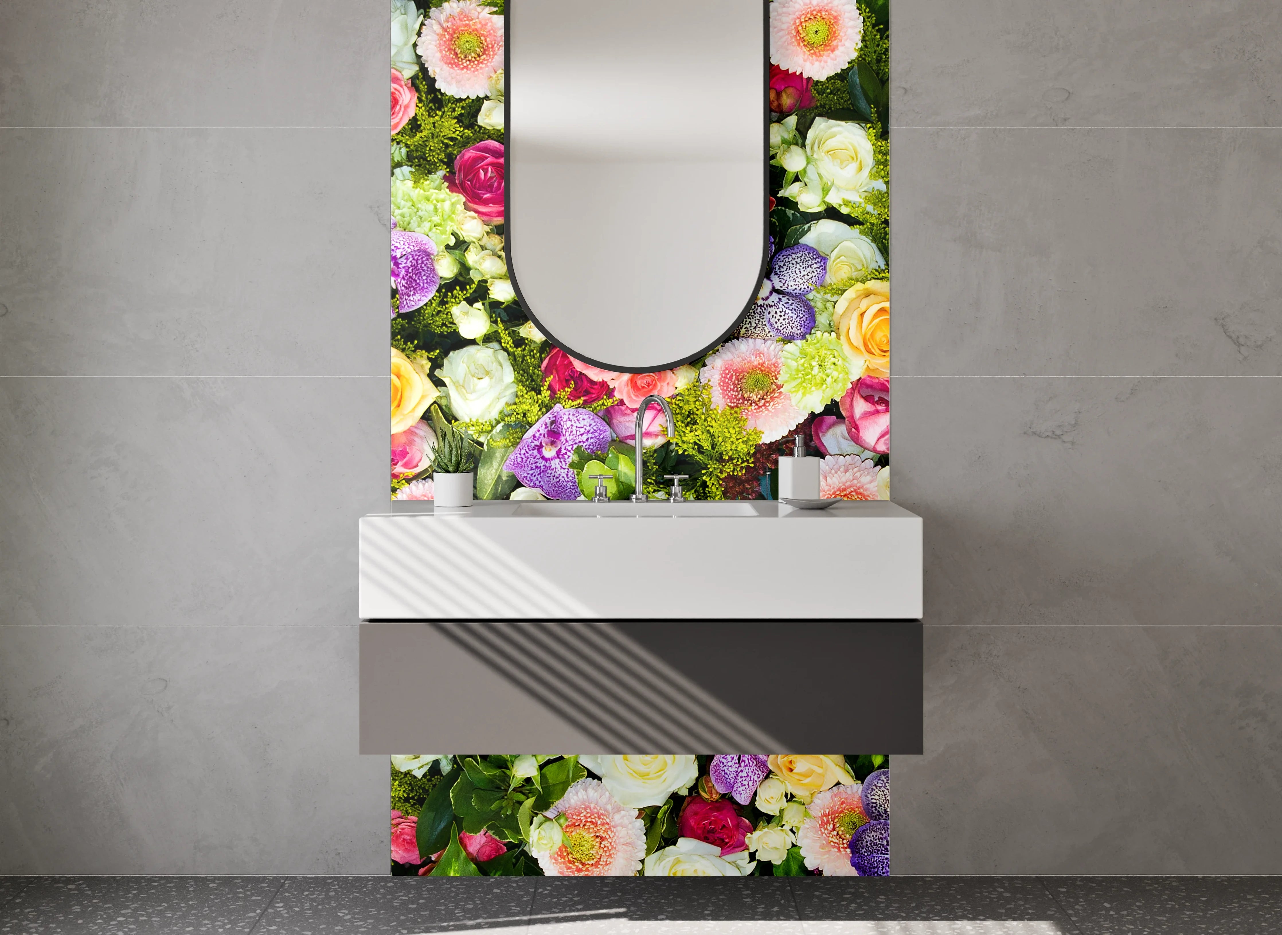 Waschbecken-Rückwand - Blumencollage Bunt für Bad & Küche
