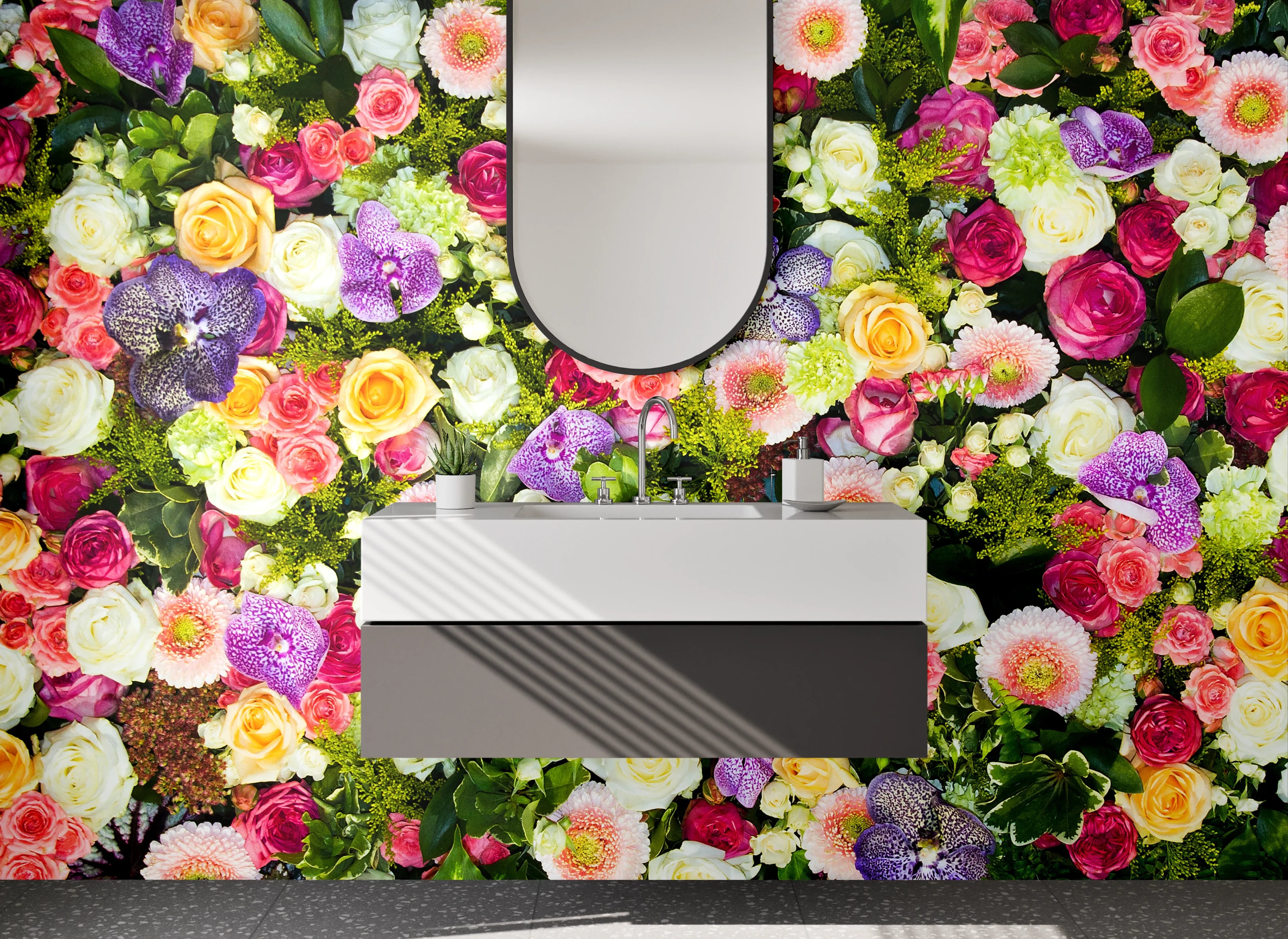 Waschbecken-Rückwand - Blumencollage Bunt für Bad & Küche
