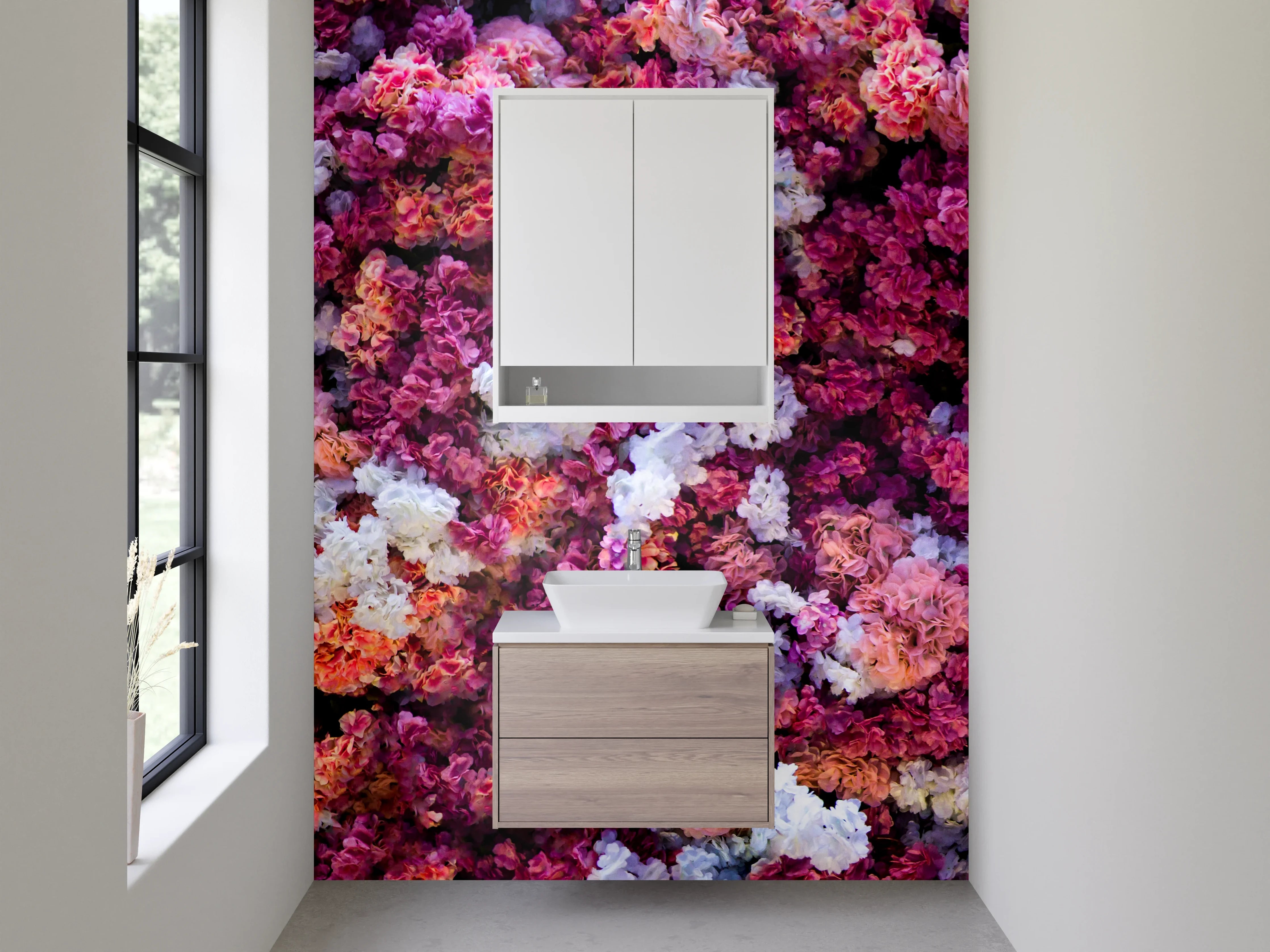 Waschbecken-Rückwand - Blumenmeer in Rosa und Pink