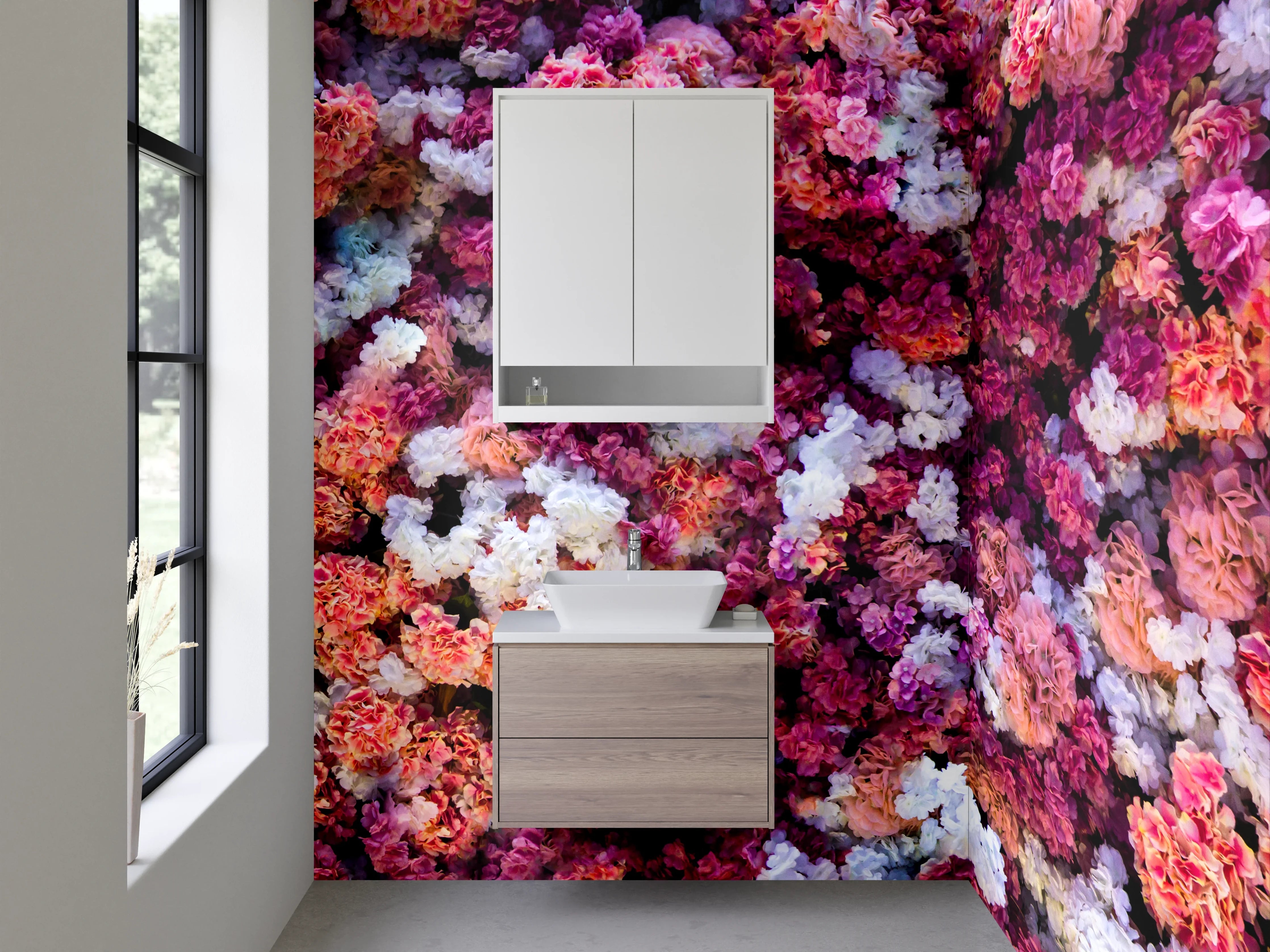 Waschbecken-Rückwand - Blumenmeer in Rosa und Pink