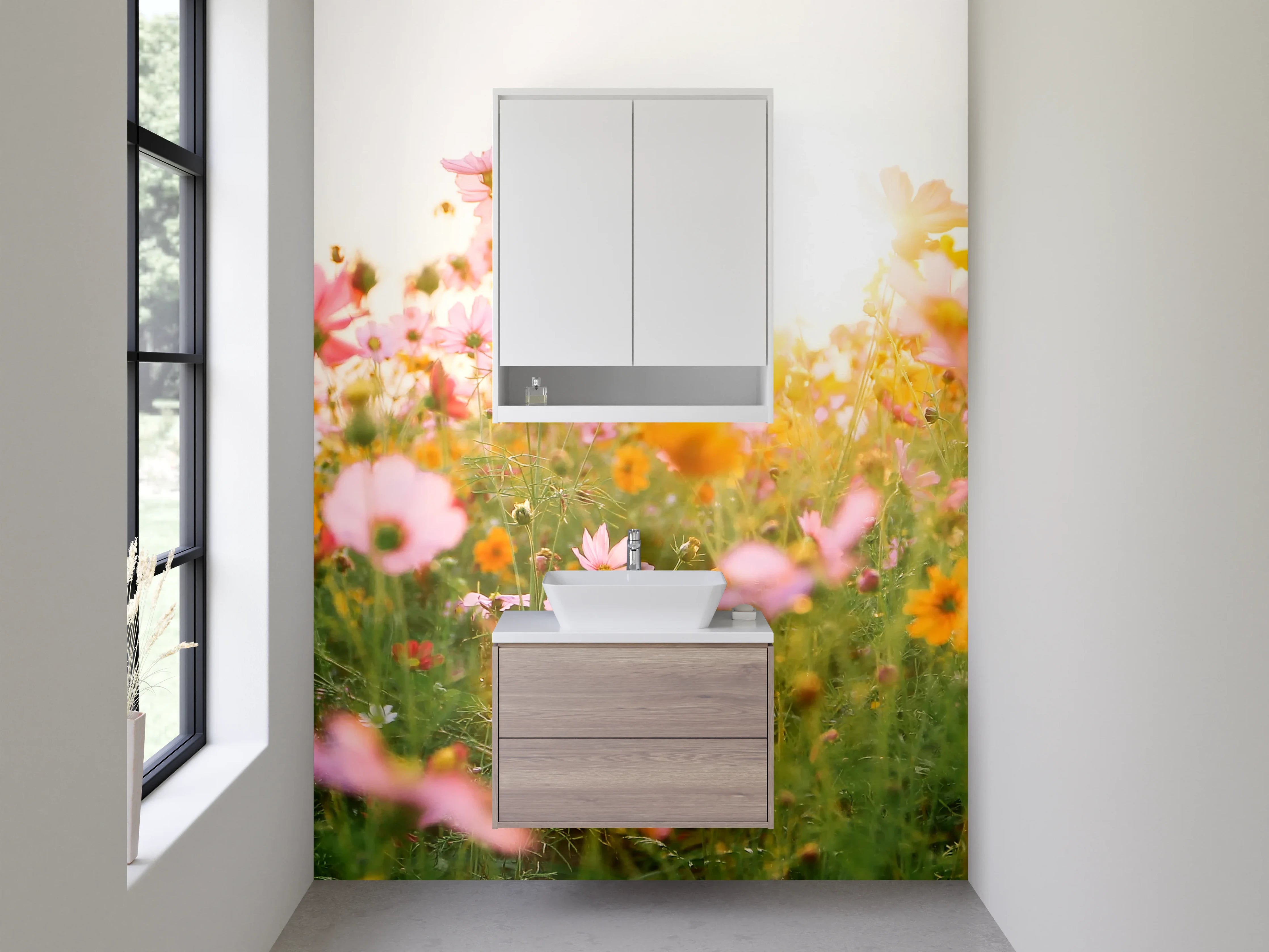 Waschbecken-Rückwand - Blumenwiese im Sonnenlicht Fotomotiv