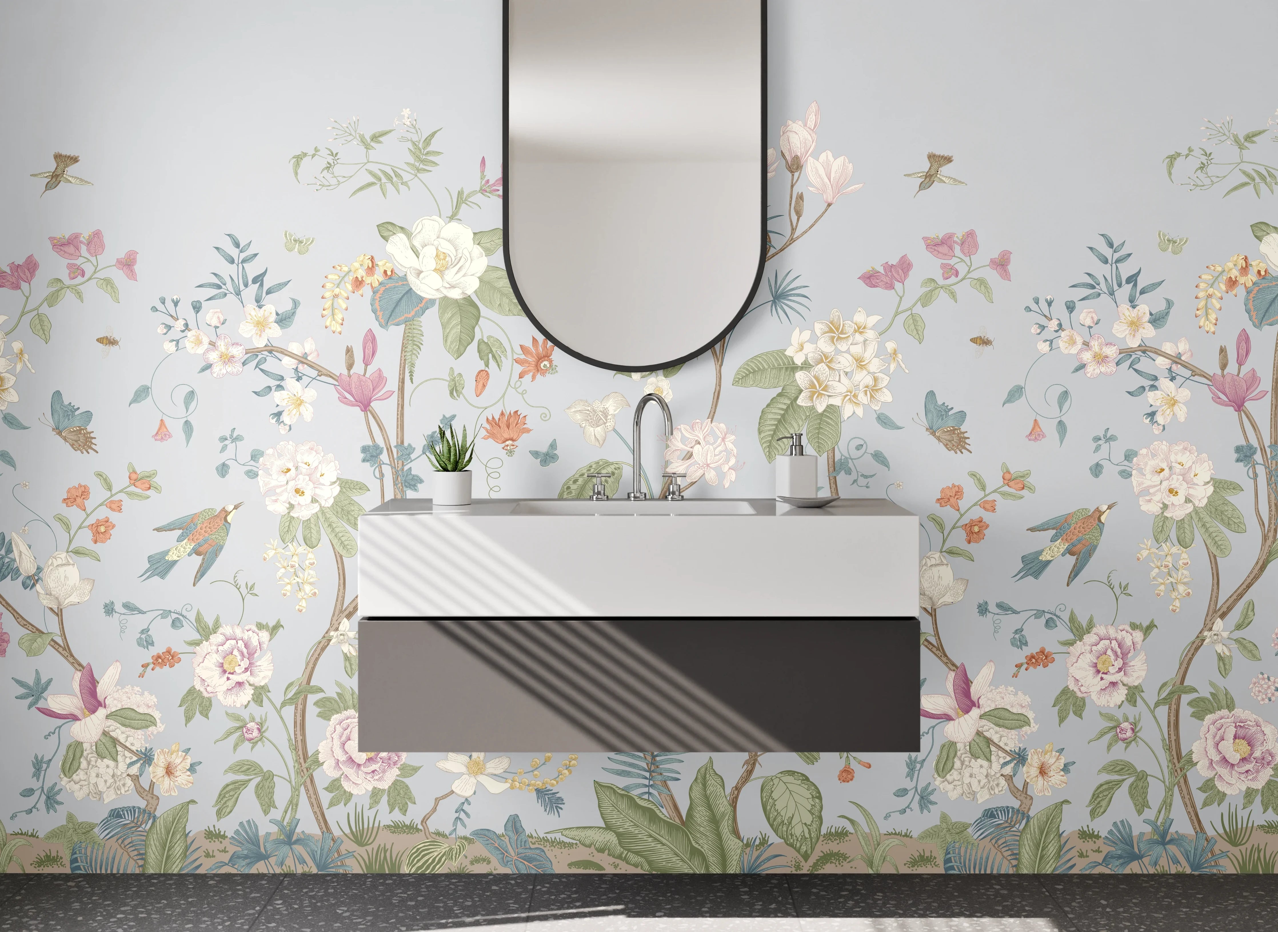 Waschbecken-Rückwand - Blumiges Aquarell-Design Pastell Trend