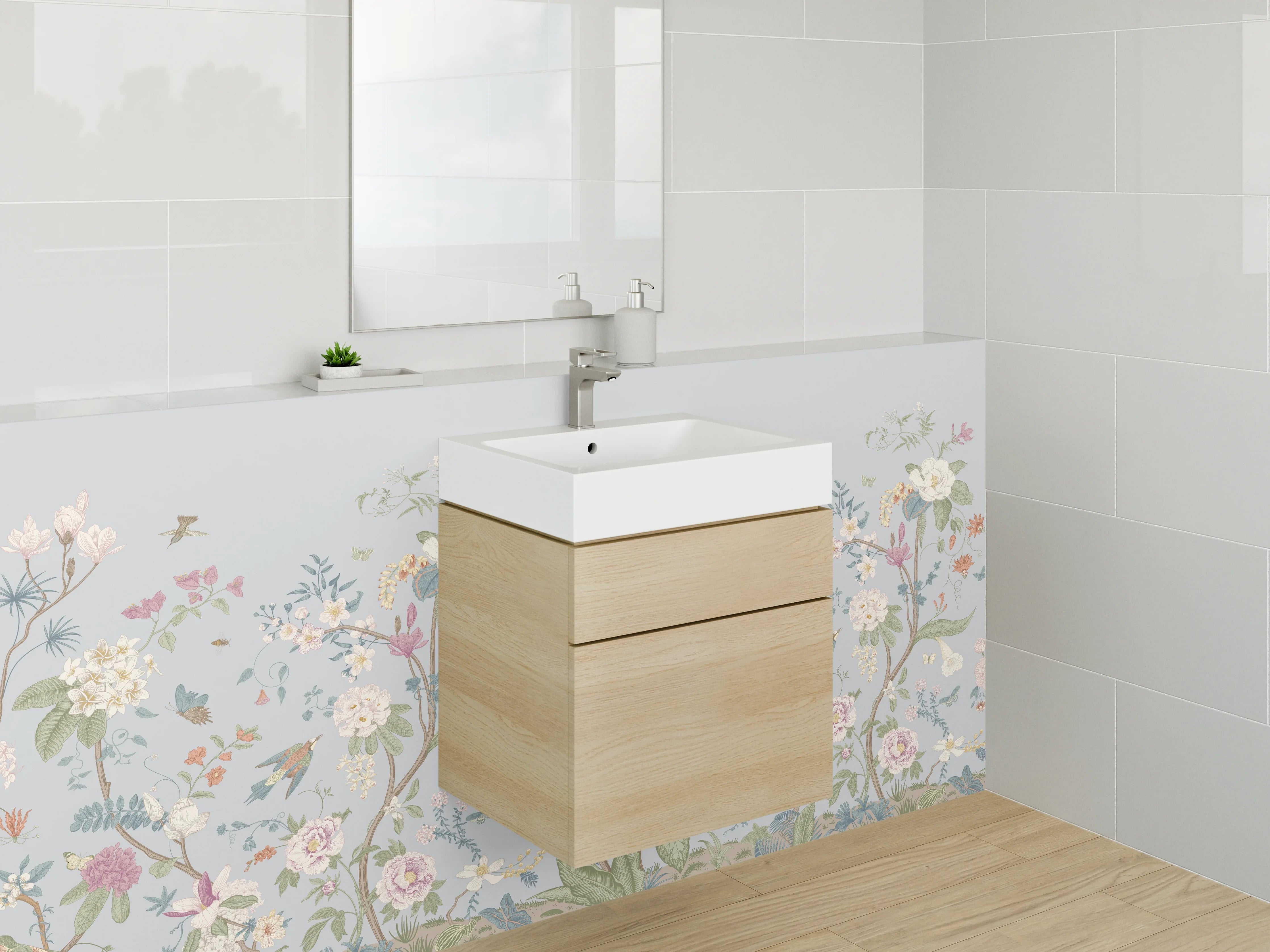 Waschbecken-Rückwand - Blumiges Aquarell-Design Pastell Trend
