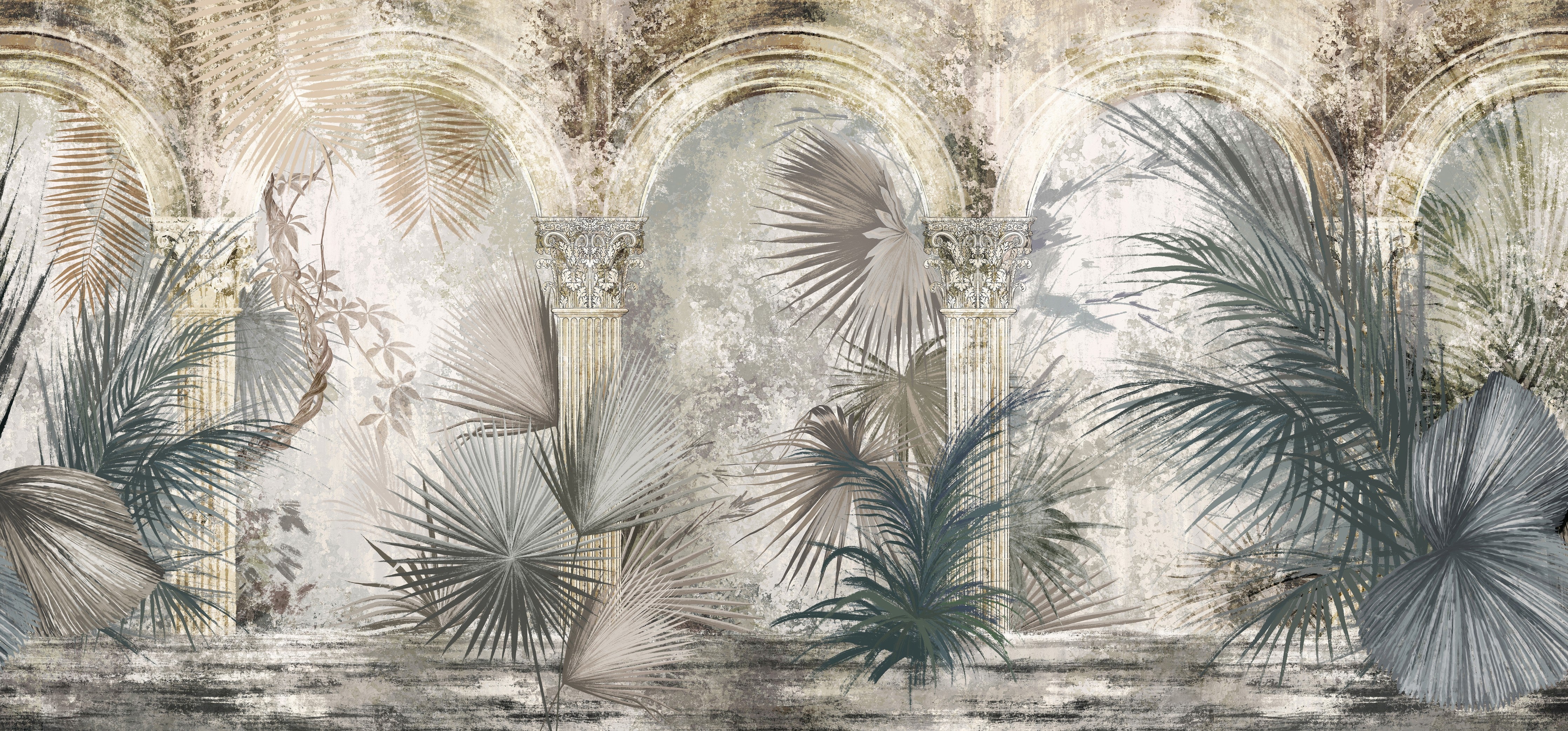 Waschbecken-Rückwand-Botanische Antike Illustration Grau-Beige