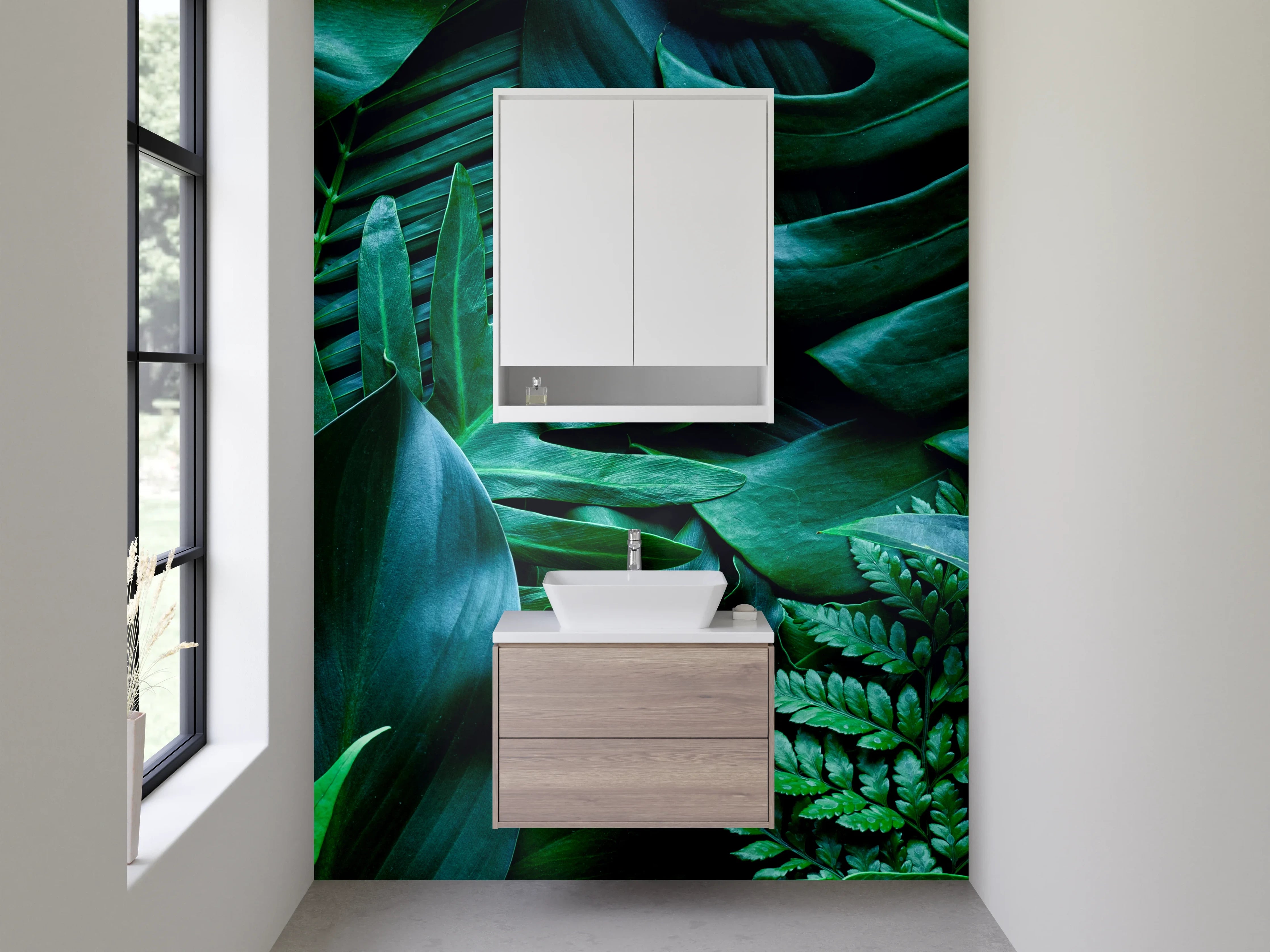 Waschbecken-Rückwand - Botanische Blätter Wanddekor Grün
