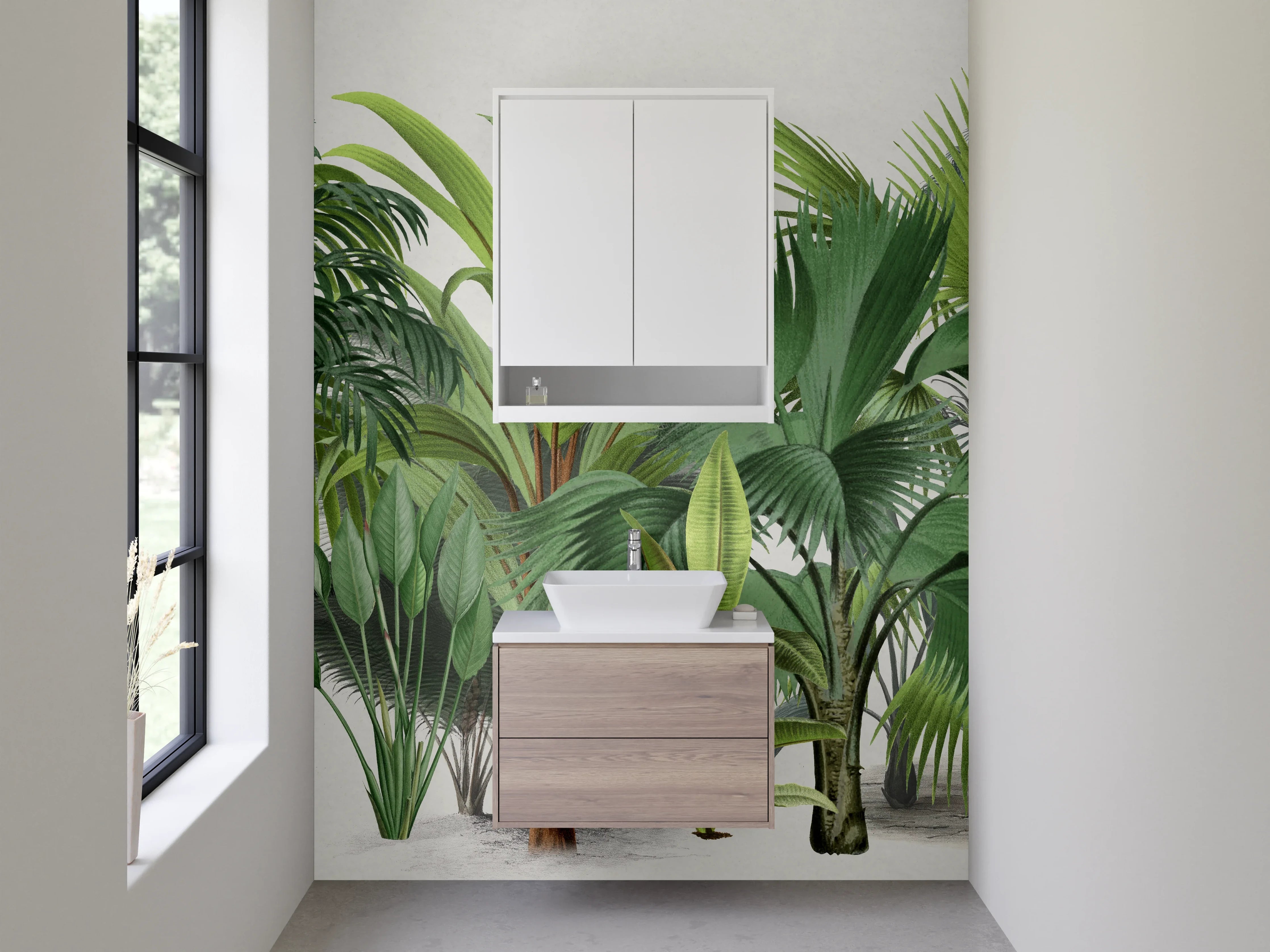 Waschbecken-Rückwand - Botanische Palmen Illustration Grün Modern