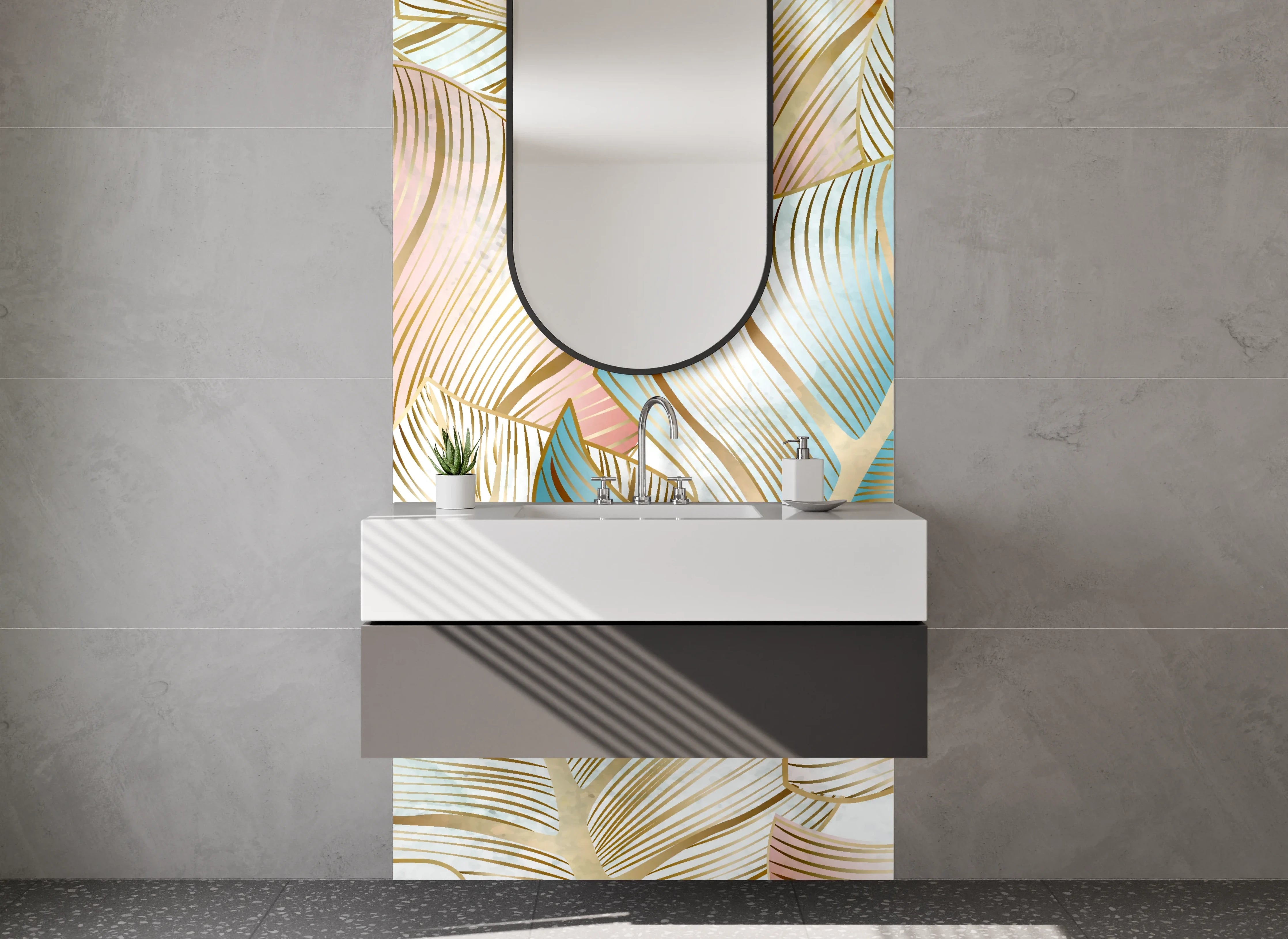 Waschbecken-Rückwand - Botanisches Blätter Aquarell Muster