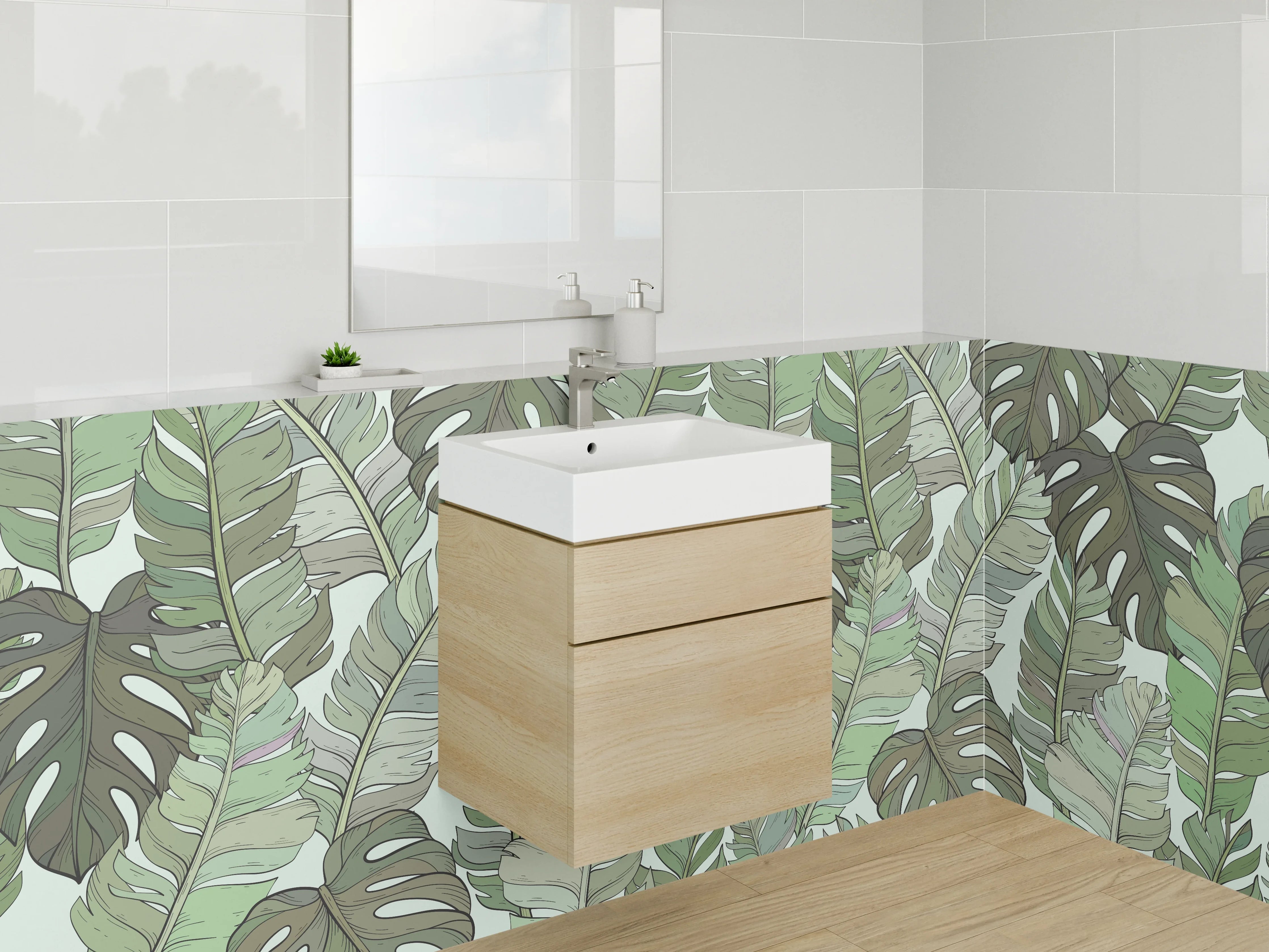 Waschbecken-Rückwand - Botanisches Blätter-Muster Grün