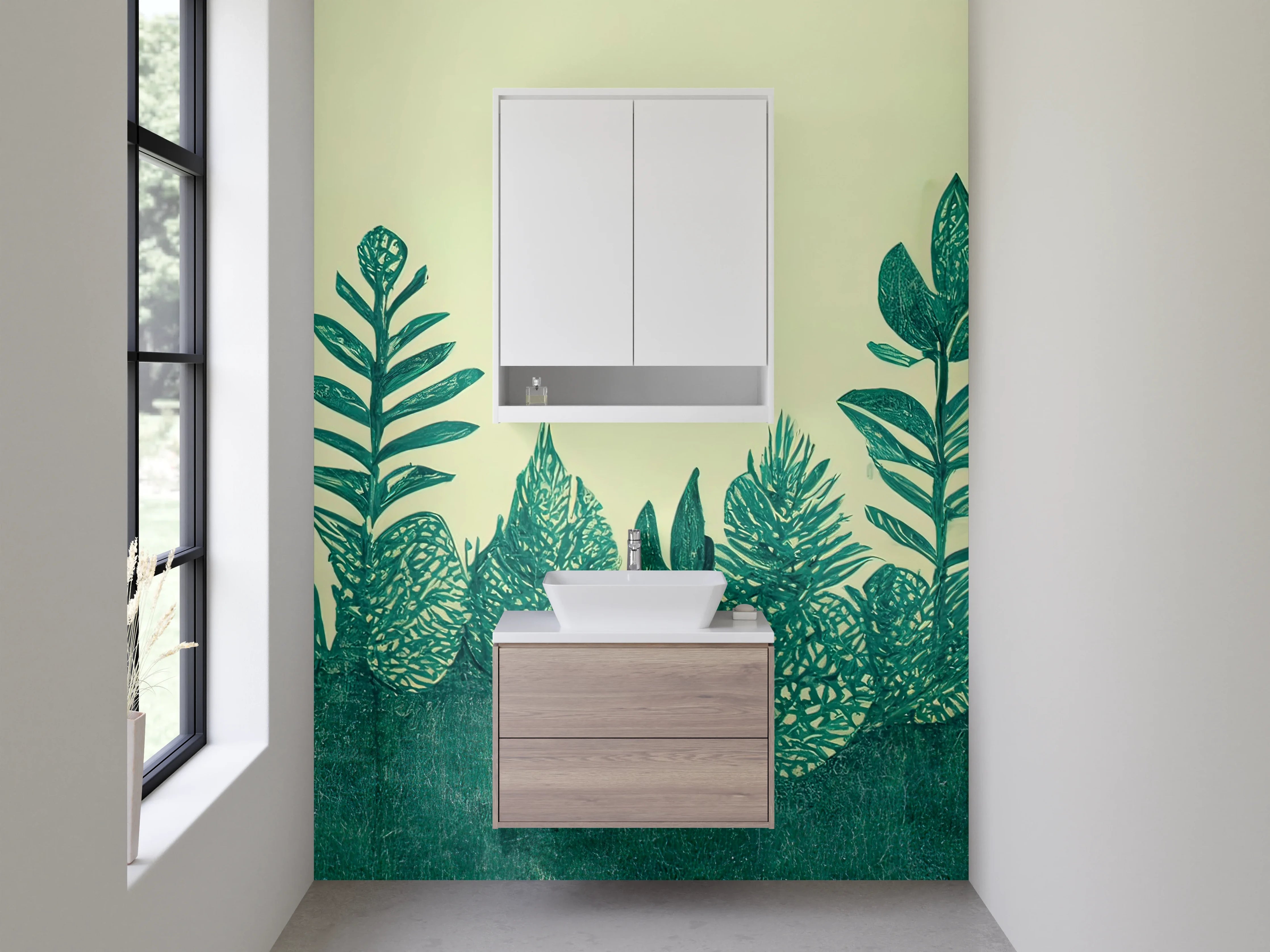 Waschbecken-Rückwand - Botanisches Design: Grüne Blätter Illustration